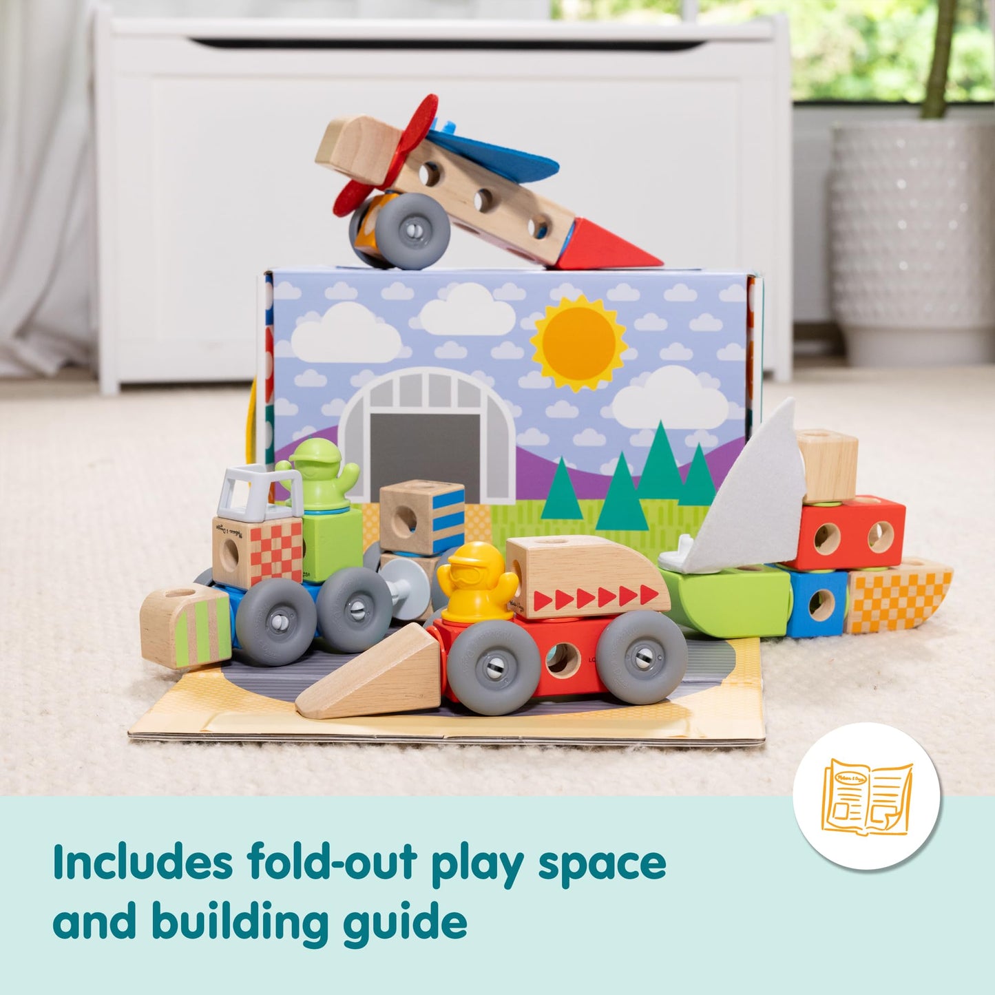 Melissa & Doug Blockables™ Vehicles Snap and Play, Mix and Match Connectable Wooden Building Blocks Play Set Toy for Preschool Boys and Girls (54 Pcs)
