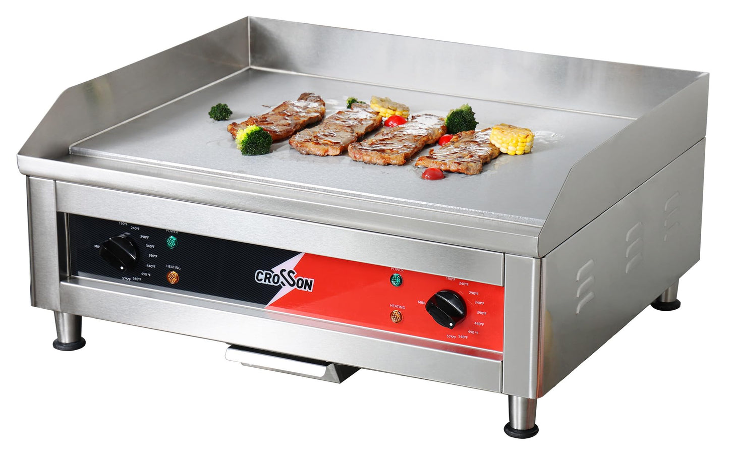 CROSSON 24"*16" Commercial Electric Countertop Griddle,Flat Top Heavy Duty Griddles with Non-Stick 2/5" Thick Iron Cooking Plate for Restaurant use-120V/3500W,Spatula Bonuses