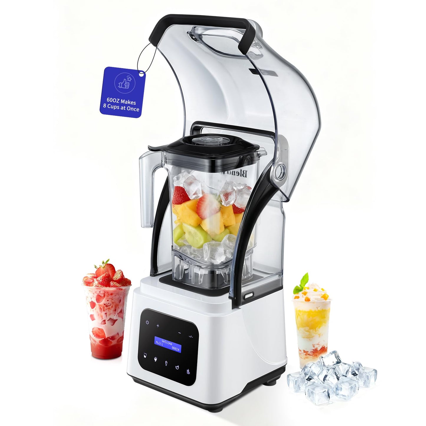 Commercial Blender 2200W Heavy Duty Countertop Blender, Quiet Shield Sound Enclosure, 6-Blade System, DIY Timer & 9-Speed, 5 Preset Programs,Smoothies, Juices, Shakes & Frozen Drinks, 60oz Pitcher