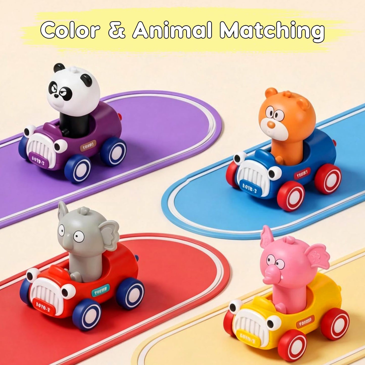 AugToy Press and Go Toy Cars for Toddlers 1-3, Animal Racing Cars Infant Baby Toys 6-9-12-18 Months, Cars Toys for 1 2 Year Old Boy Girl Gifts, One 1st First Year Old Boy Girl Birthday Easter Gifts