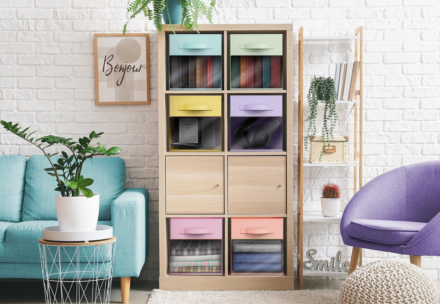 Sorbus 13 Inch Storage Bins with Clear Window - 6 Foldable Baskets for Organizing Clothes, Toys, Books - Sturdy Collapsible Fabric Storage Cubes with Handle - Storage Baskets for Shelves, Closets