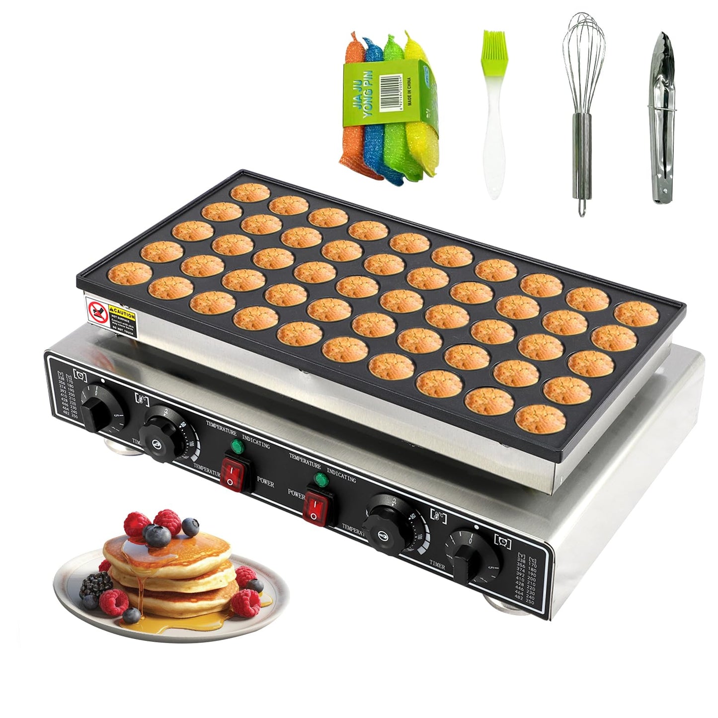Mini Dutch Pancake Maker 50 Pcs, 1800W Commercial Pancake Machine Stainless Steel Poffertjes Grill Nonstick for Restaurant & Home Use