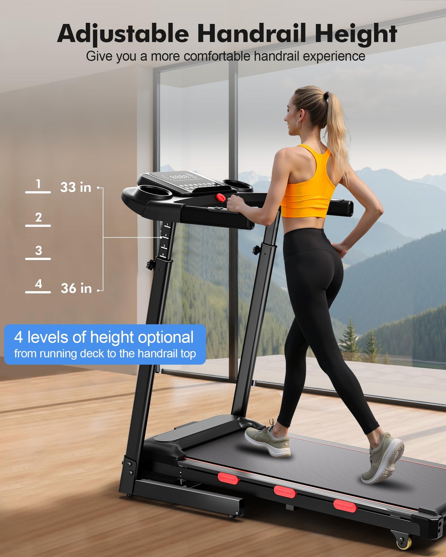 15% Auto Incline Treadmill for Home - Adjustable Height Handle, 350LBS Weight Capacity Folding Treadmills, 8.7MPH/3.5HP Quiet Heavy Duty Treadmill Running Machine with Console (15% Auto Incline)