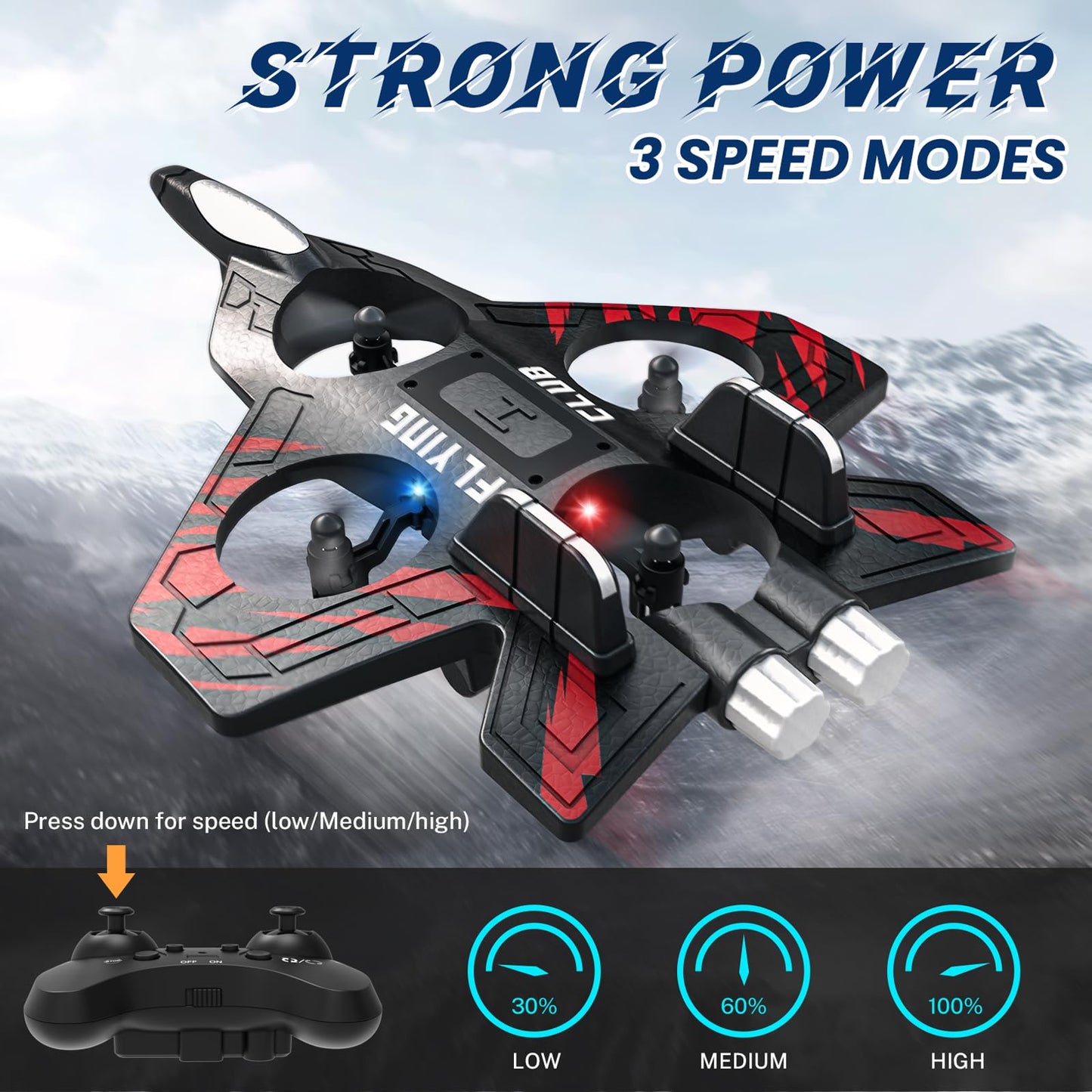 RC Plane - RC Airplane Fighter, Foam Remote Control Airplanes, RC Plane Fighter Jet with Auto Hover, Headless Mode 3D Flip Colorful LED Lights & 3 Batteries