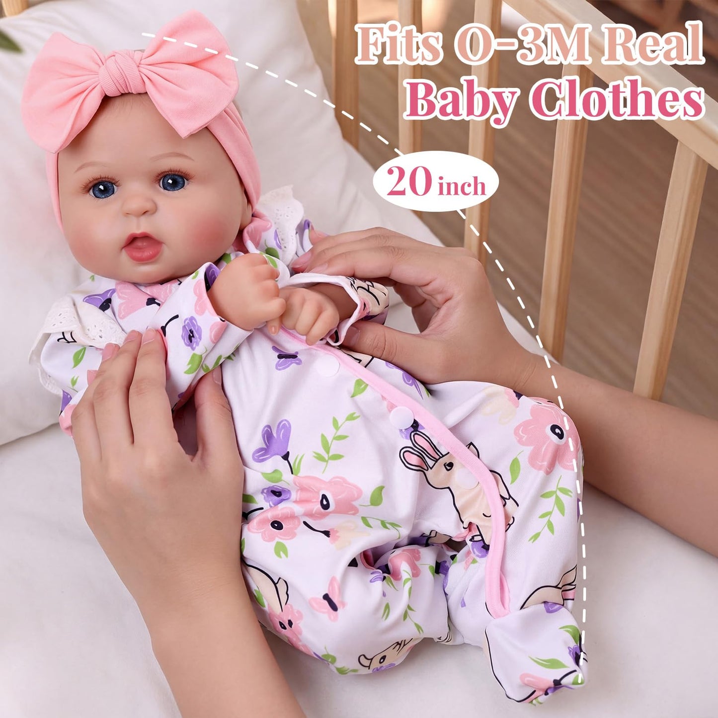 BABESIDE Reborn Baby Dolls 20 Inch Bailyn – Lifelike Realistic Baby Doll with Soft Cloth Body, Real Life Baby Dolls for Girls, Open Eyes Newborn Doll for Kids Age 3+