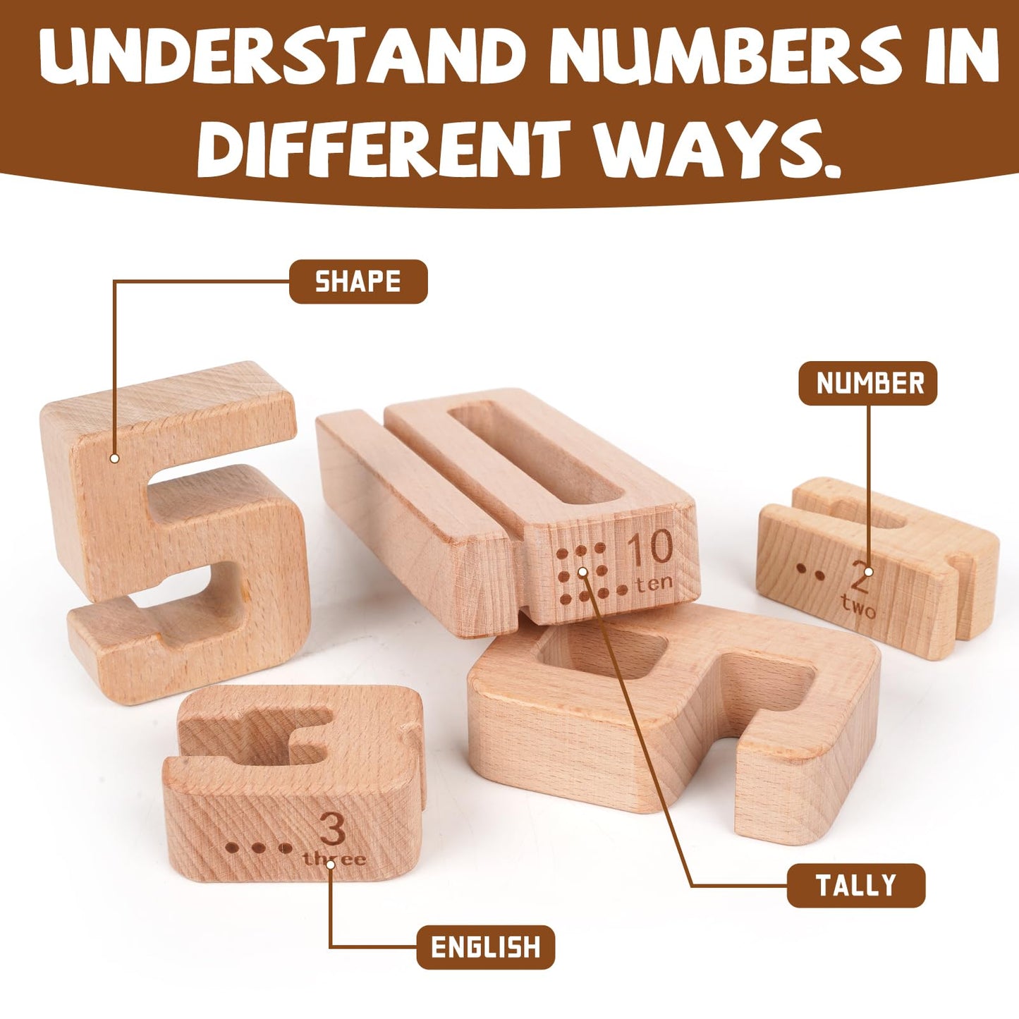 GHOOI Large Wooden Number Building Blocks, Number and Counting Blocks,Balance and Stacking Blocks,32 Pcs Math Blocks,Educational Toys for Toddlers,Preschool Math Toys, Recognition Toys