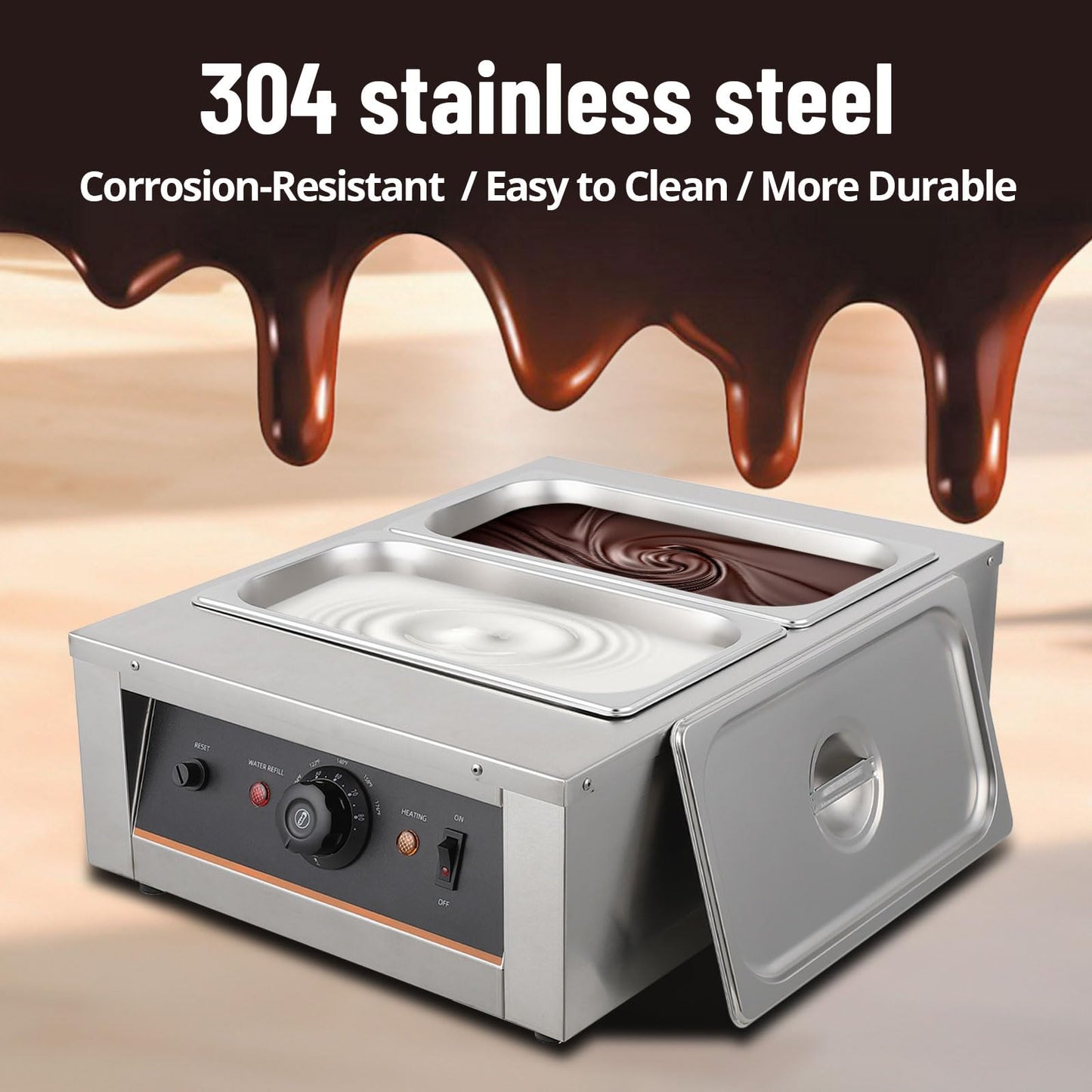 Takywep Chocolate Tempering Machine - 3.3L*2 Tanks, 18 Lbs Capacity, Temp Control 86~176℉, 1500W Stainless Steel Electric Food Warmer for Chocolate/Milk/Cream Melting