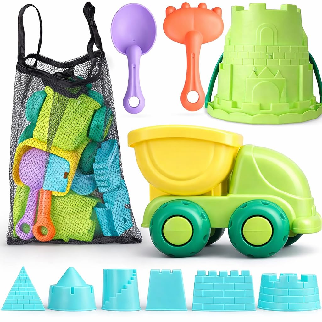 TOY Life Beach Toys for Toddlers Age 3-5, Sandbox Toy Building Sets with Sand Bucket Dump Truck and Waterproof Mesh Bag, Travel Sand Castle Toys for Kids
