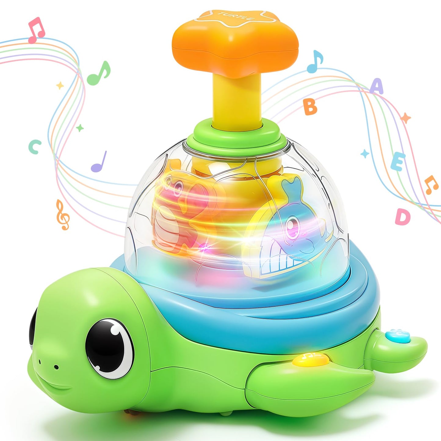 Baby Crawling Toys 6-12 Months, Musical Light-up Toys for 1 Year Old, Press to Spin Turtle for Cause and Effect, Infant Tummy Time Early Learning, Christmas Birthday Gifts Boy Girl 7 8 9 10 11 Month