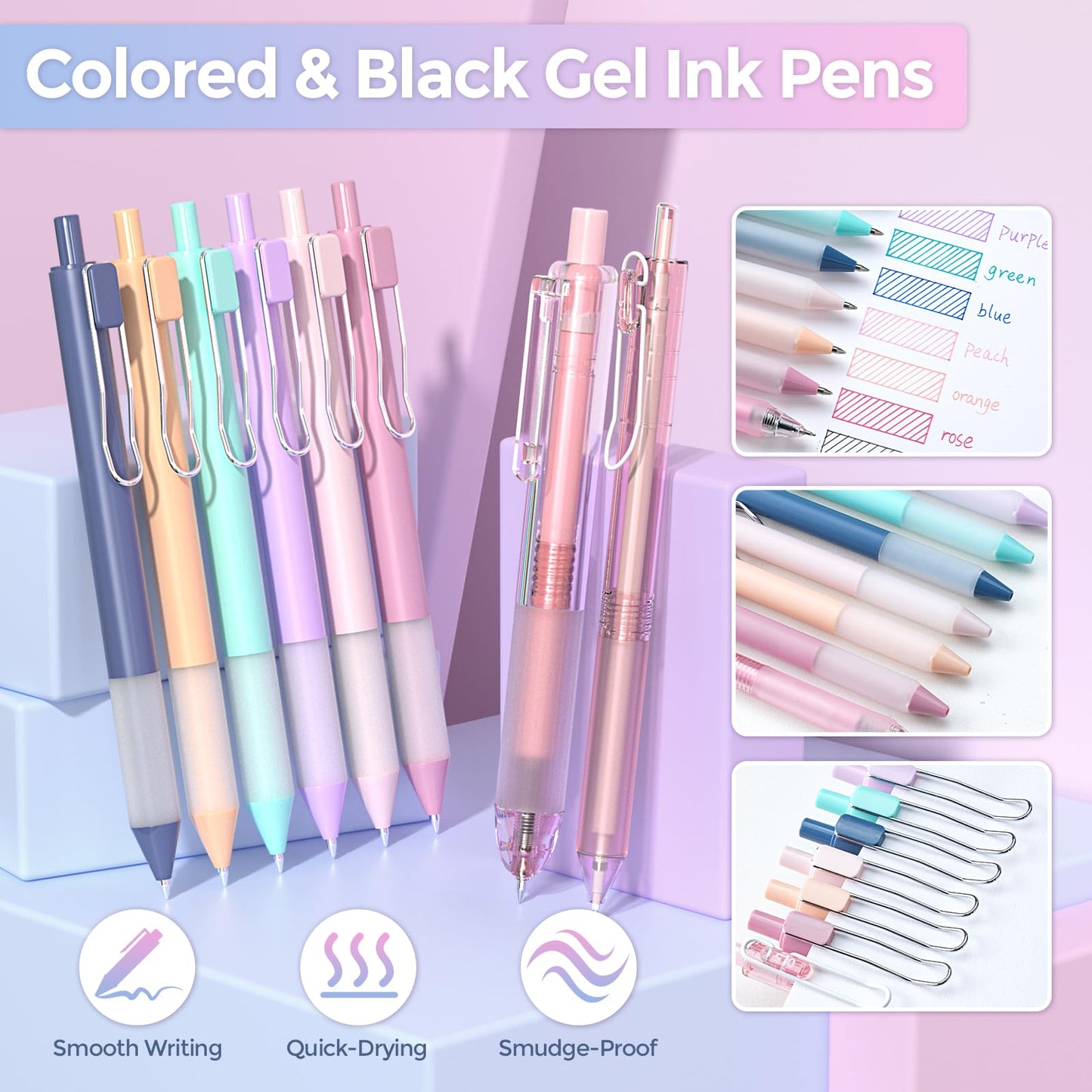 Nicpro 52PCS Aesthetic School Supplies with Cute Pencil Case, 12 Color Pastel Highlighter, 8 Gel Pens, 6 Multicolor Pen, 6 Mechanical Pencils 0.5 & 0.7 mm for Girls Student Stationary Set Preppy Stuff