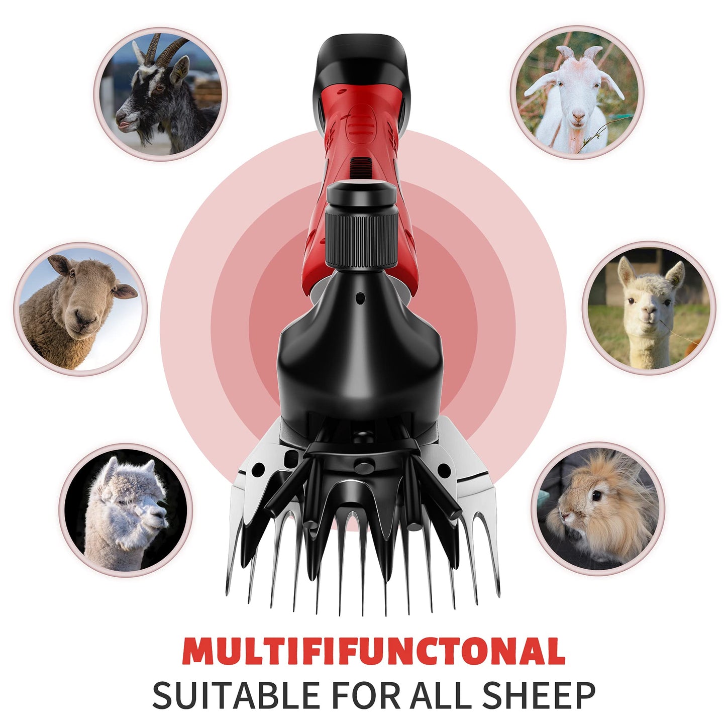 Dragro 500W Cordless Sheep Shears, Professional Electric Sheep Shearing Clippers with 2 PCS Rechargeable 2 Ah Lithium Battery, Heavy Duty Animal Clippers for Alpacas Goats Cattle Farm Livestock Pet