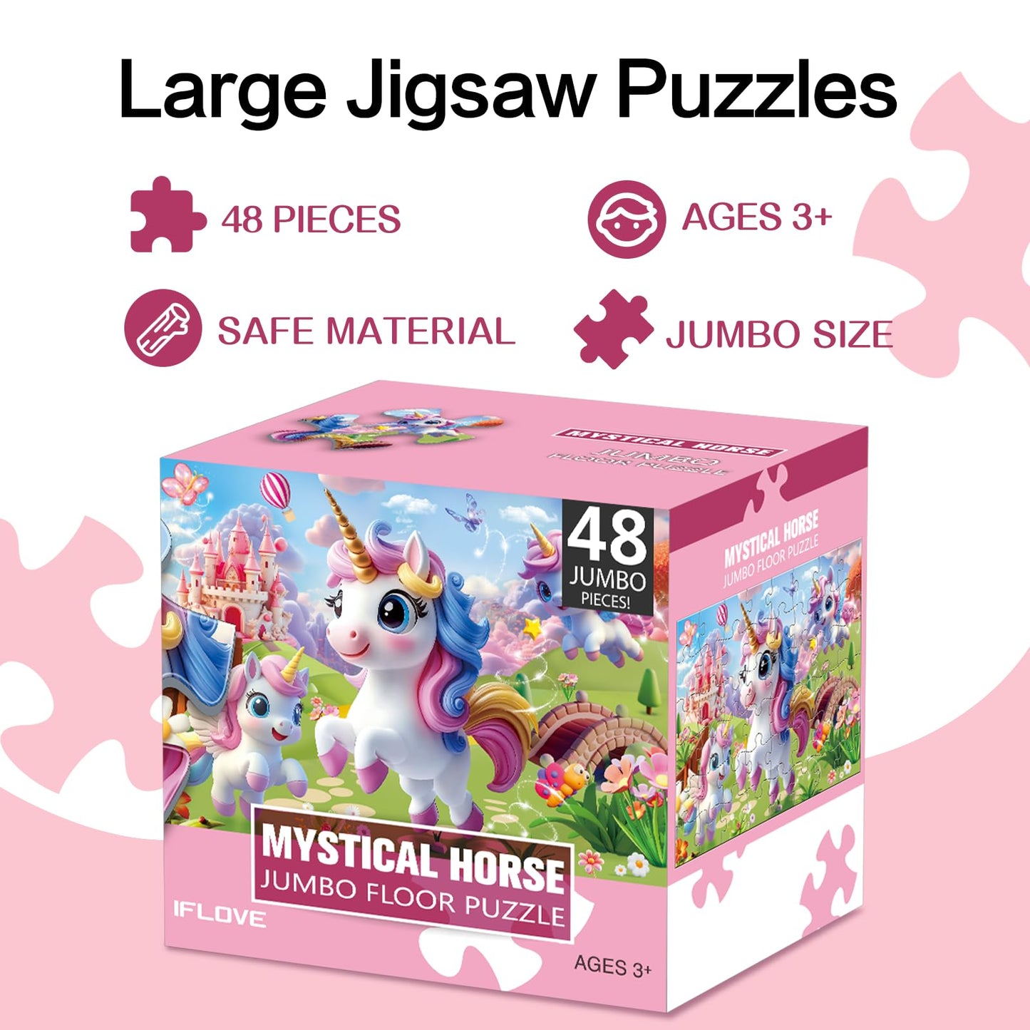 Jumbo Floor Puzzle for Kids,48 Piece Unicorn Large Jigsaw Puzzles,Puzzle for Toddler Ages 3-5,Fun Educational Preschool Learning Toy Easter Gift for Boys & Girls Ages 4-8