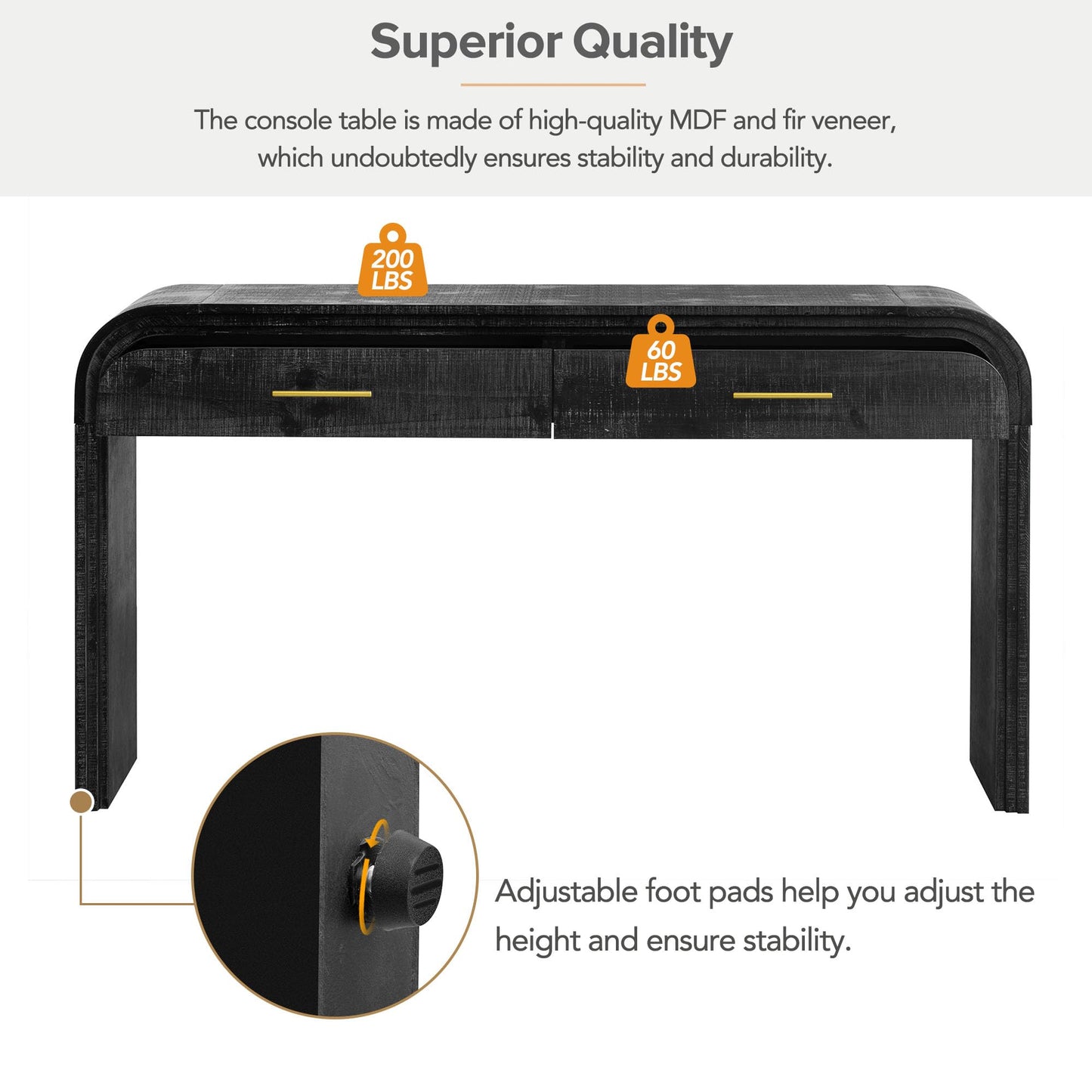 GDFStudio 59" Retro Console Table with Drawers, Narrow Entryway Cabinet Sofa Table with Fluted Details & Distressed Finish, Wood Sideboard Buffet Tables for Living Room Dining Room, Antique Black-1