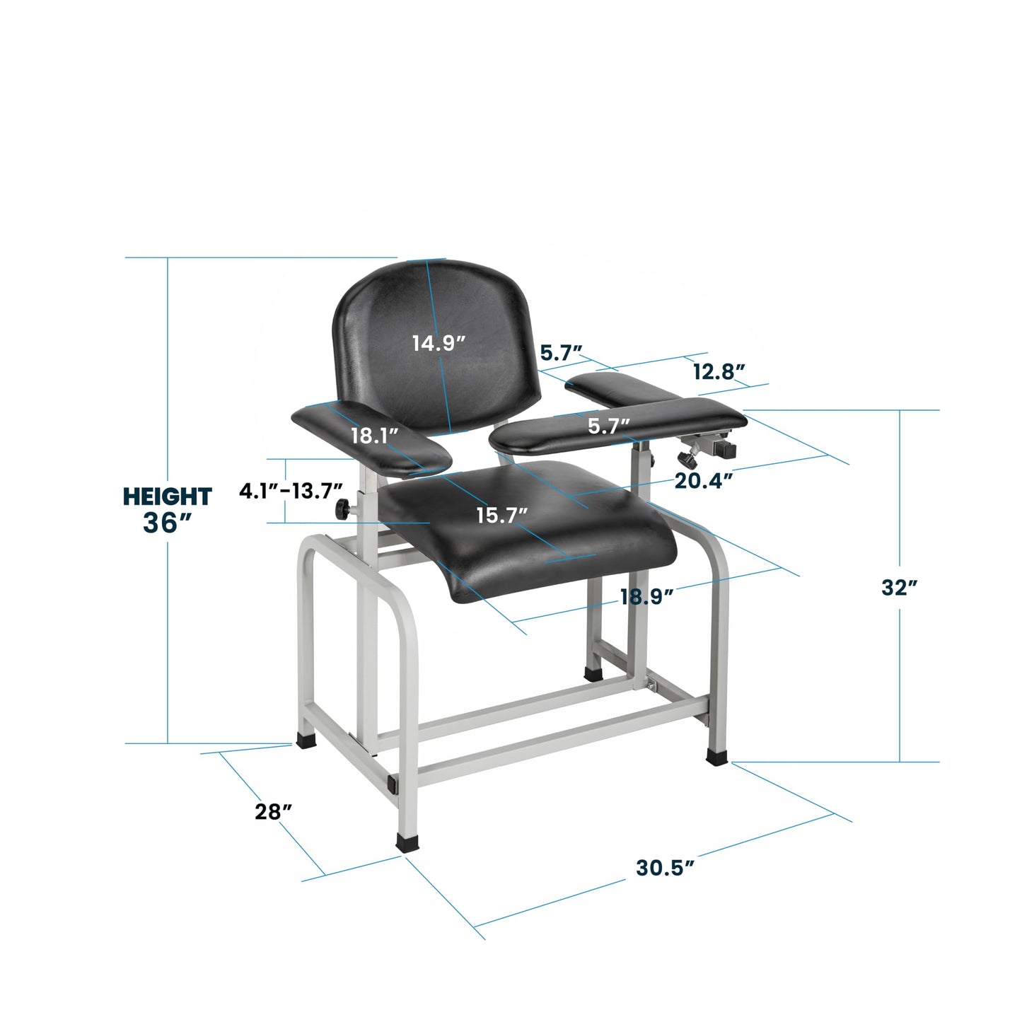 VivaComfort Black Phlebotomy Chair with Adjustable Armrest, Blood Draw Chair, Large Weight Capacity Comfortable Lab Medical Chair