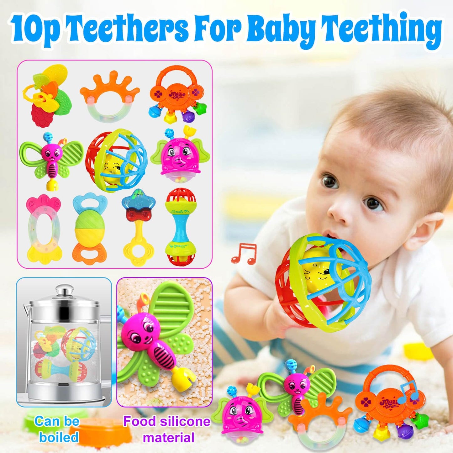 Baby Rattles 0-6 Months: Baby Toys 6-12 Months Infant Toys 0-3 Months Newborn Toys Teething Toys 3-6 Months - Baby Teether Wrist Socks Gifts for Boy Girl