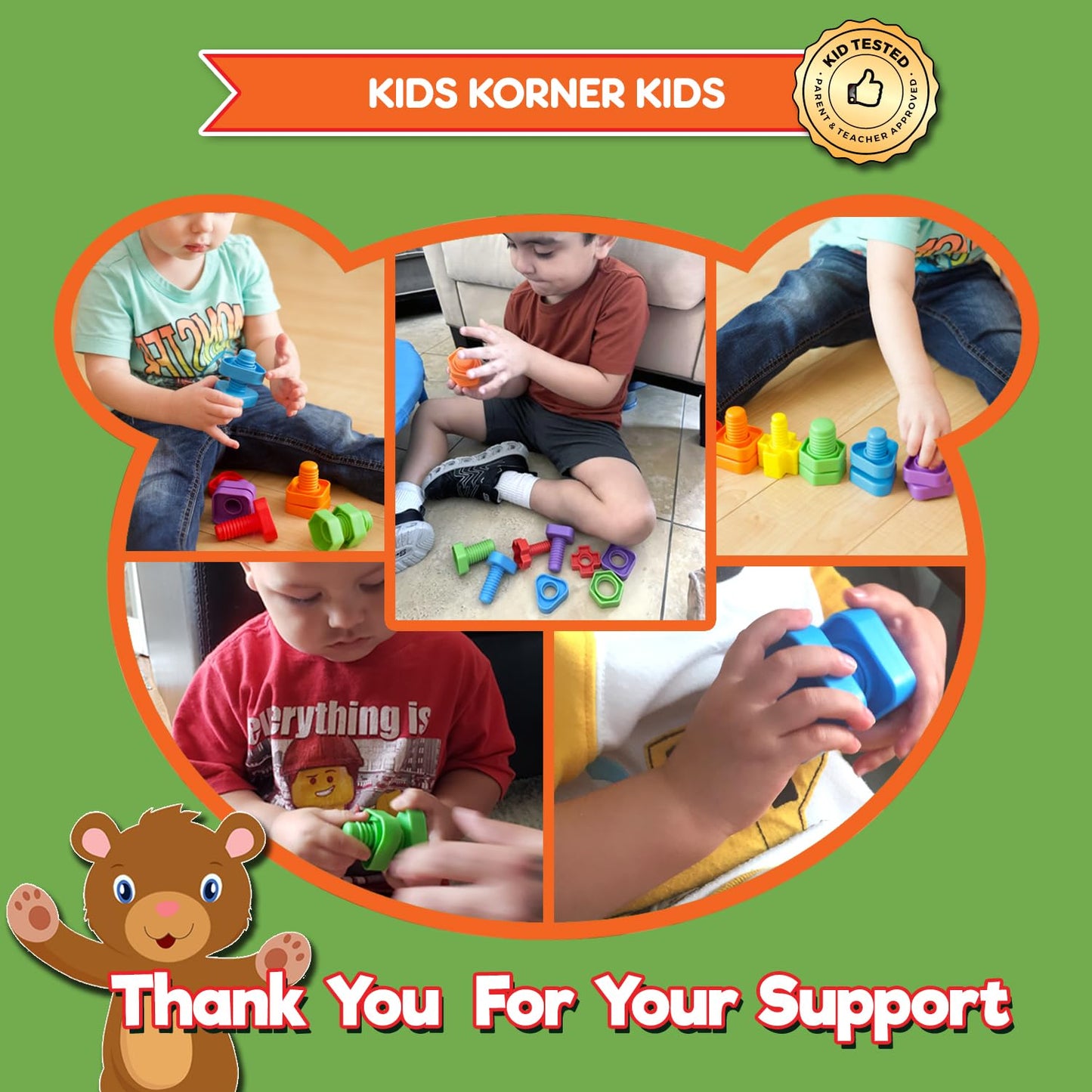 Jumbo Nuts and Bolts For Toddlers - Fine Motor Skills Rainbow Matching Game Montessori Toys For Toddlers & Toddler Games | 12 pc Occupational Therapy Educational Toys with Toy Storage + eBook