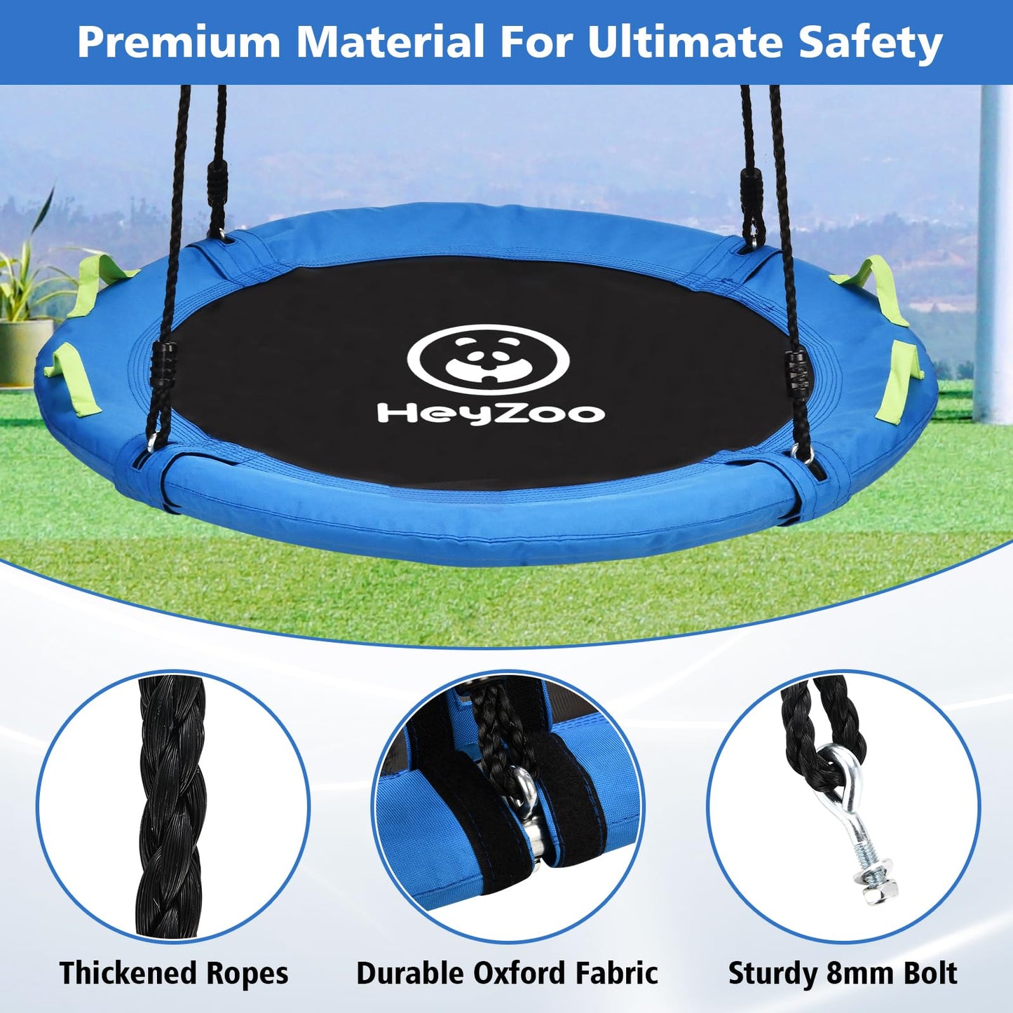 HeyZoo 48 inch Tree Swing, Larger Saucer Flying Swing for Whole Family, 900lbs Weight Capacity, with Adjustable Hanging Straps, for Outdoor Playground, Gifts for Kids, Blue