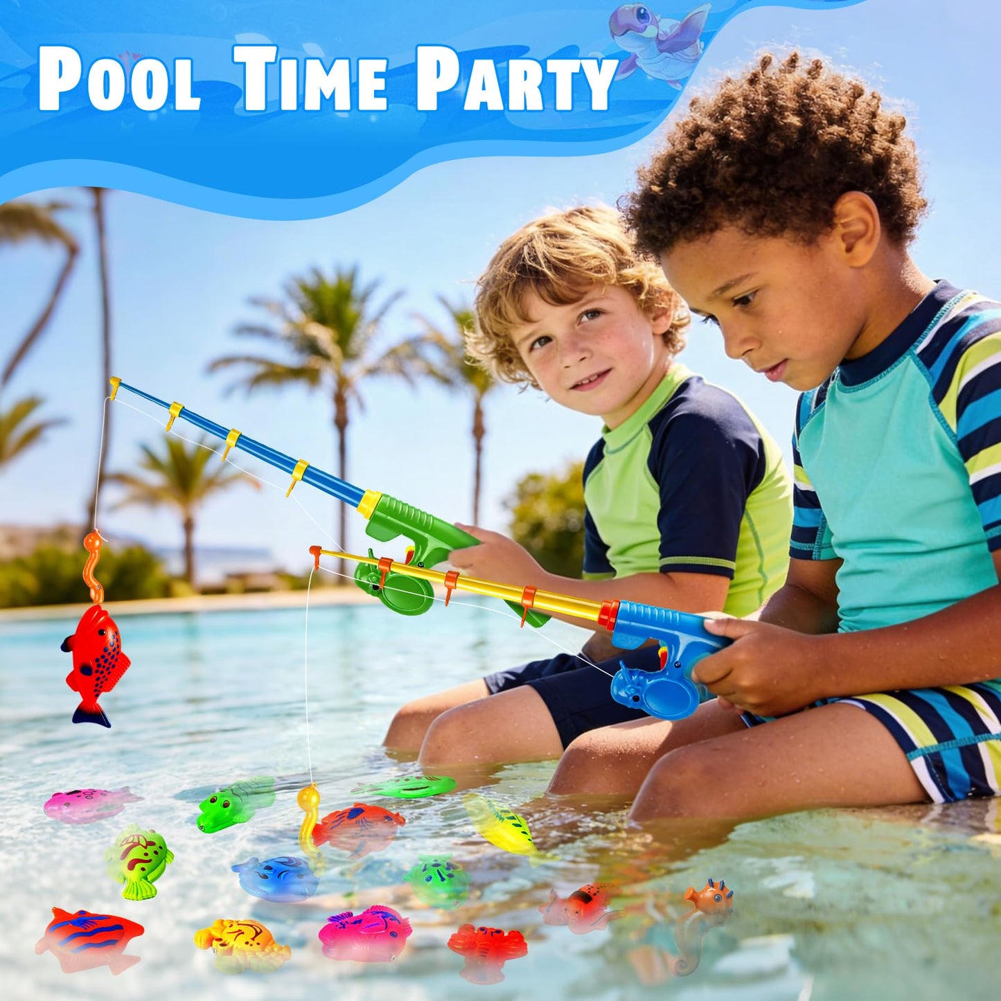 CozyBomB™ Magnetic Fishing Toy Pole 2 Pack for Replacement | No Fishes are Included, Bathtime Carnival for Toddler Education Teaching, Party Fishing Poles Rod Ocean Sea Animals Birthday Gift (X-Large)