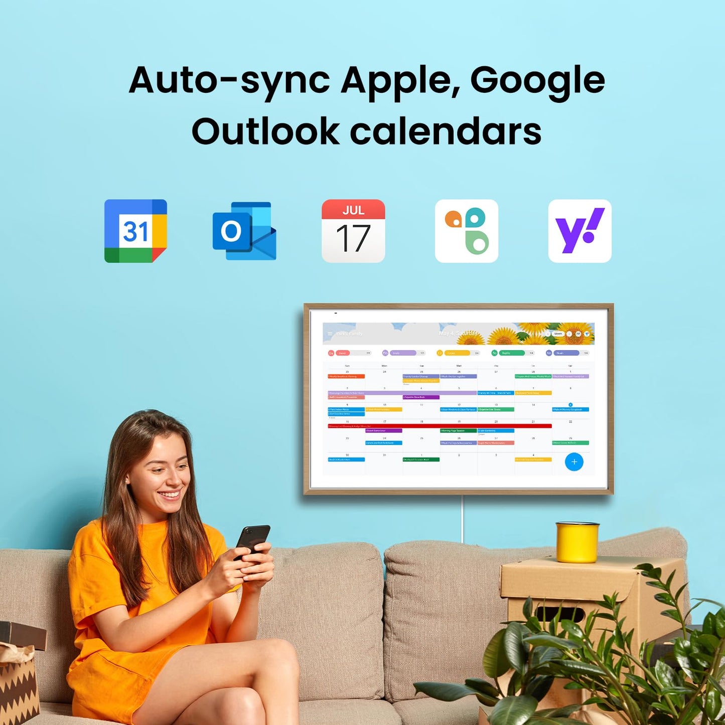ApoloSign 21.5" Digital Calendar: Dual Mode Calendars with Google Play & Multi-calendar Sync, Electronic Planner & Chore Chart, Smart Touchscreen, Interactive Display fo Schedules (Teak,21.5-inch)