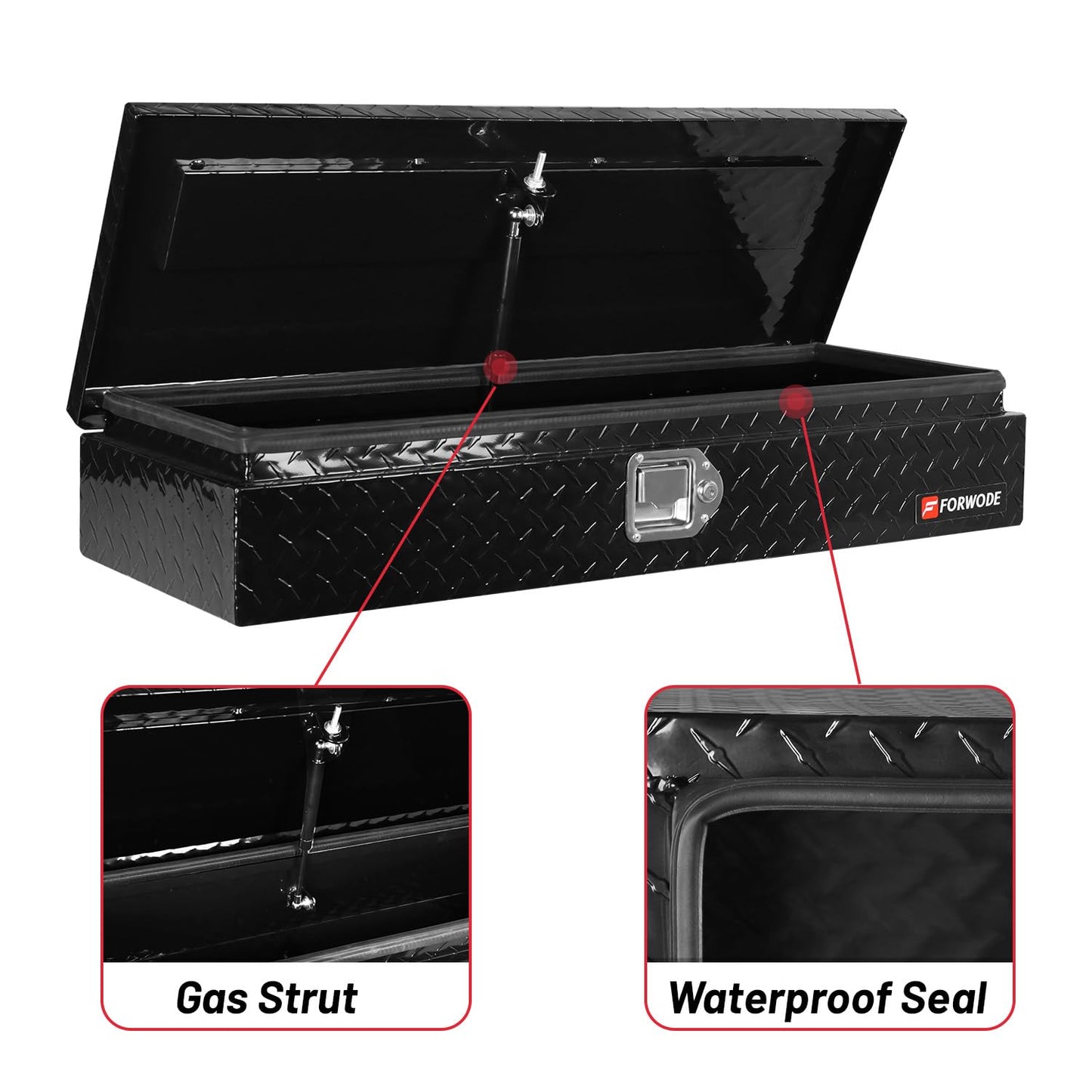 FORWODE 34 Inch Aluminum Truck Tool Box for Pickup Truck Bed RV MotorcycleToolbox - Heavy Duty Waterproof Storage Organizer Chest with Handle and Lock - Black (34.5"X13"X6.5")