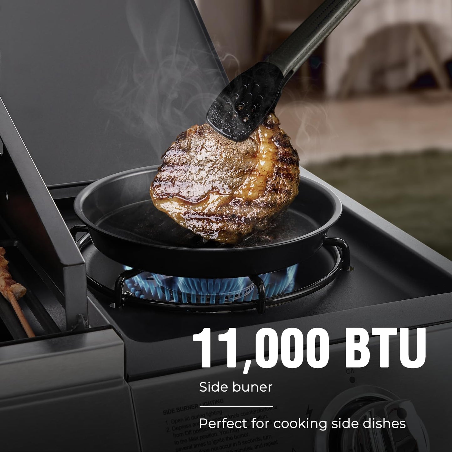 Lyromix 4 Burners Gas Grill with Side Burner, Propane Grill with Wheels and Storage, Outdoor Gas BBQ with Oil Tray and Thermometer for Patio and Party, 49200 BTU