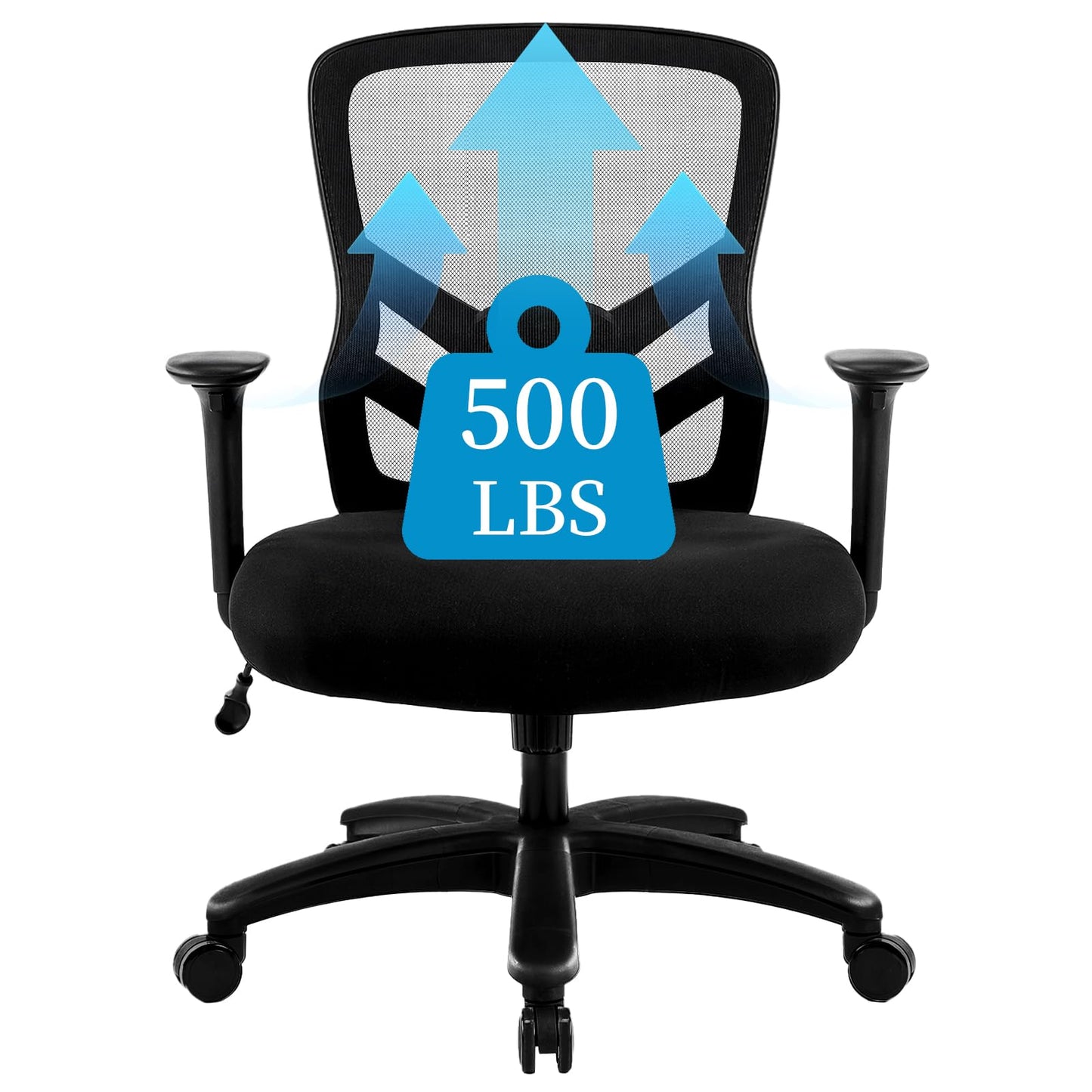 YFO Big and Tall Office Chair 500LBS - Computer Desk Chair with Adjustable Lumbar Support, Heavy Duty Ergonomic Mesh with 360 Rotation 4D Arm and Extra Wide Comfty Seat, Quiet Wheels for Adults