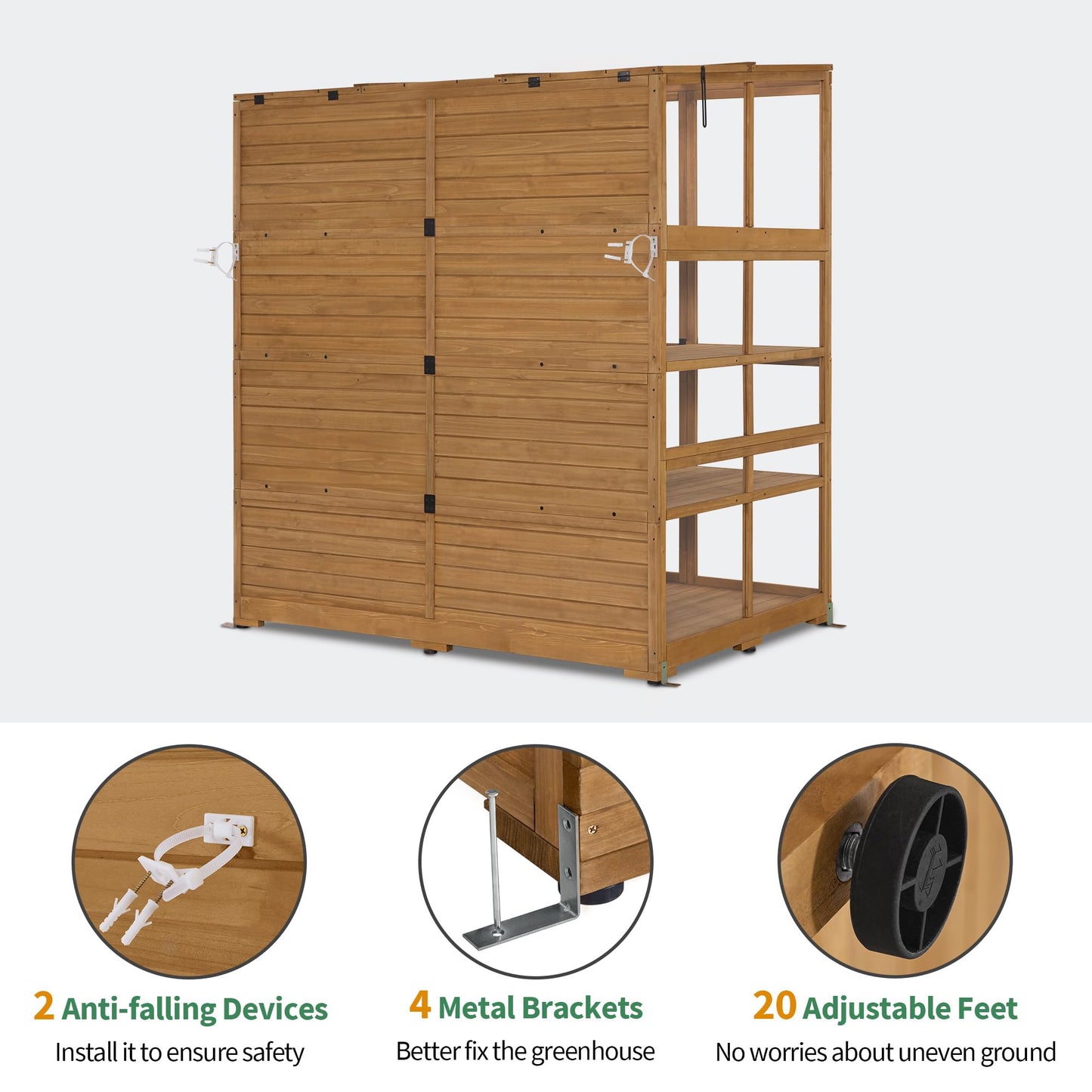 Macrout Wooden Walk-in Greenhouse with Acrylic Panels, Large Greenhouse Outdoor with Openable Roof Vents with Lockable Door, G976