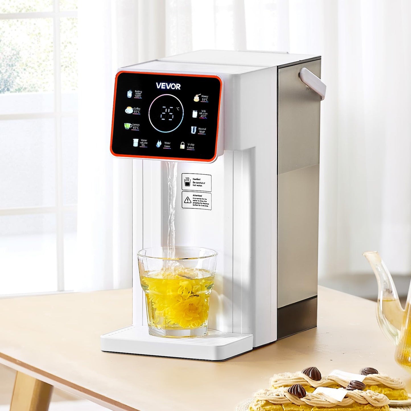 VEVOR Instant Hot Water Dispenser, Countertop Boiling Water Dispenser with Adjustable 6 Temperatures & 7 Water Volumes, 101oz Removable Water Tank, Quick Heating with Touchscreen & Child Lock for Home