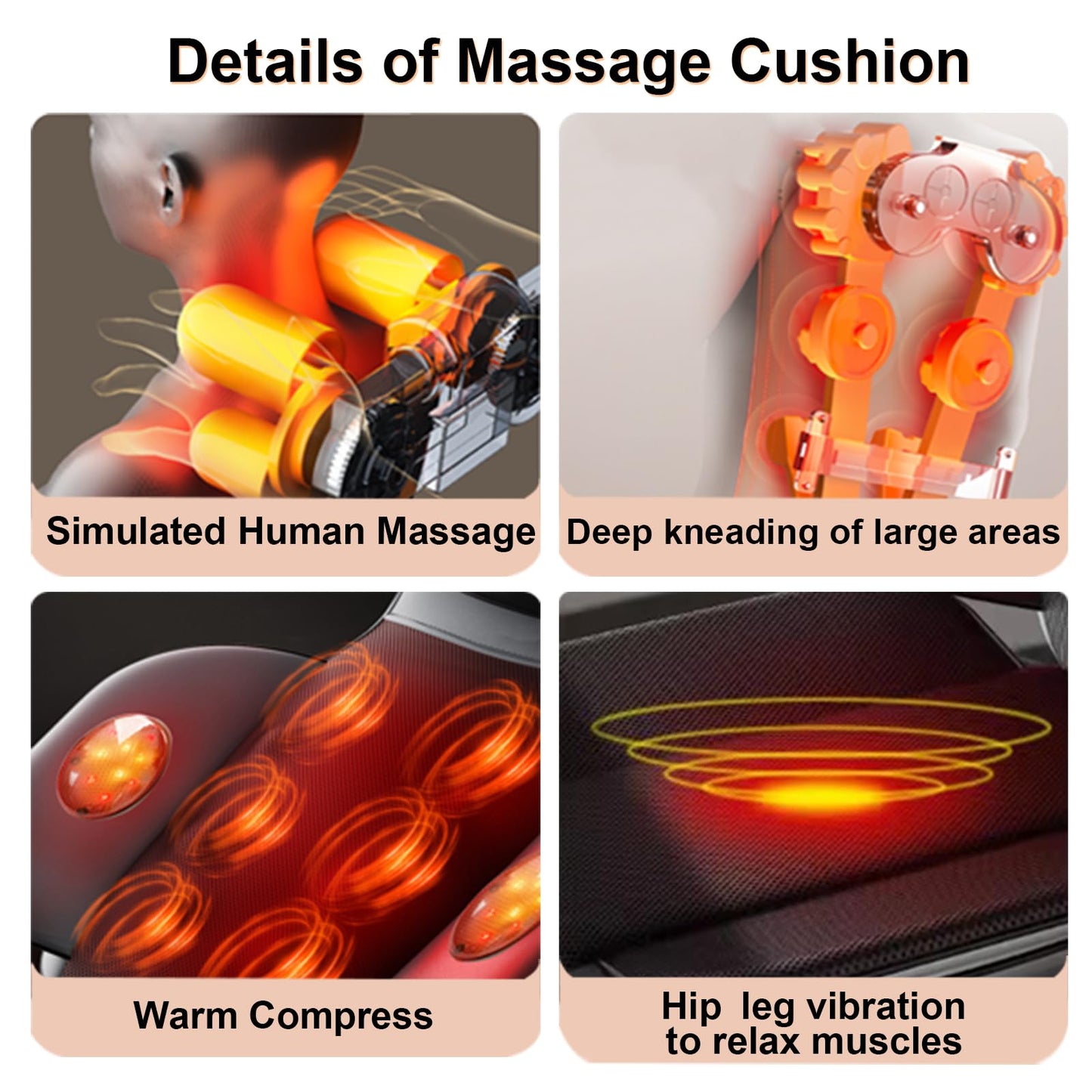 Lvrunben Shiatsu Back Massager with Heat, 3D Kneading Massage Chair Pad, Electric Massage Seat Cushion for Body, Neck,Shoulder, with Movable Multi-Function Leg and Foot Massager, for 62-69 inches