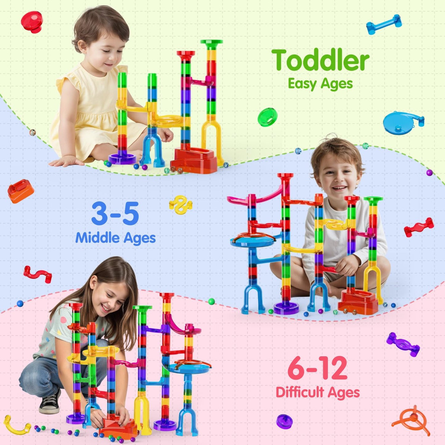Ifollower Marble Run, 109Pcs Marble Maze Game Building Toys for Kid, Upgrade Mable Track Race Construction STEM Learning Toy, Birthday for Boys Girls Aged 3-12