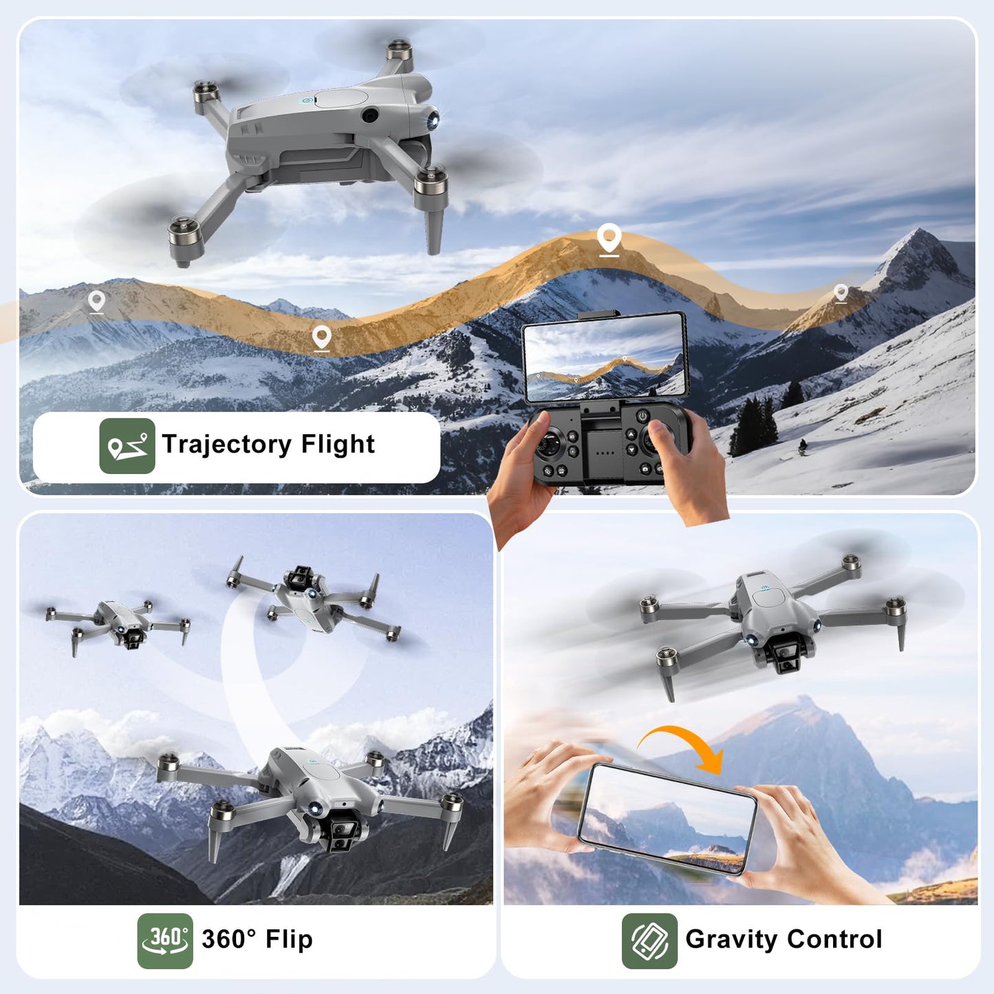 ASFSFQ PRO Drone with Camera for Adults 4K,Brushless Motors Drone for Kids Beginners,40mins Flight Time with 2 Batteries,FPV Foldable RC Quadcopter,Toys Gifts for Teen Boys Girls, Beginner（Grey）