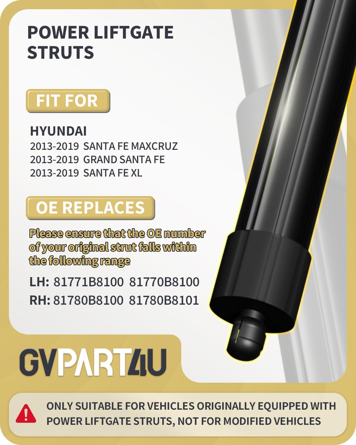 GVPART4U Liftgate Actuator Fit for 2013-2019 Hyundai Santa Fe Electric Rear Hatch Lift Struts, Trunk Tailgate Power Shock Support Replacement 81771-B8100,81780-B8100, Left&Right, 1Pair, 2Pcs