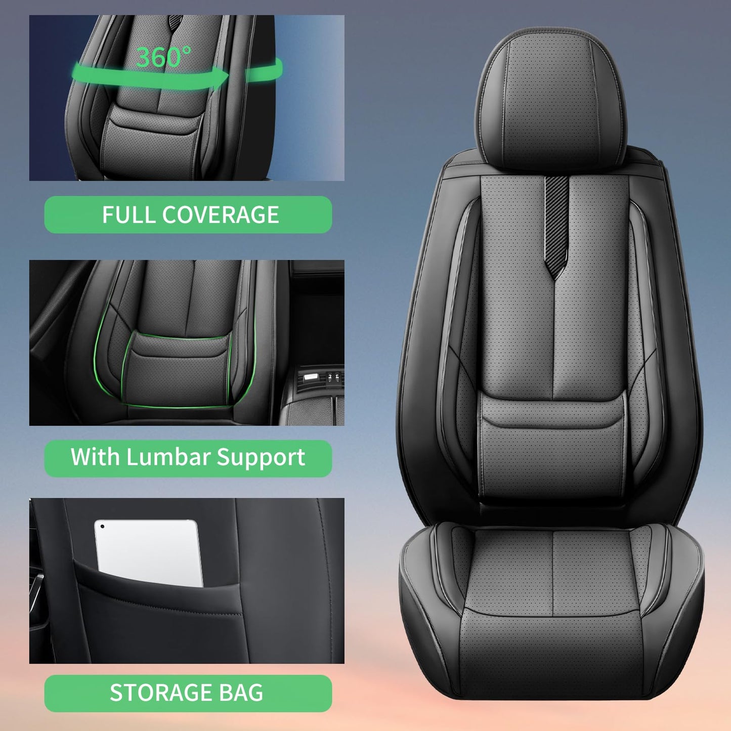FQFZYMX Fit Escape Car Seat Covers for Ford Escape 2001-2024 2025 2026 -Upgraded Premium Waterproof & Breathable Leather,Airbag Compatible,All-Weather Seat Cushion Protector,Full Set,Black