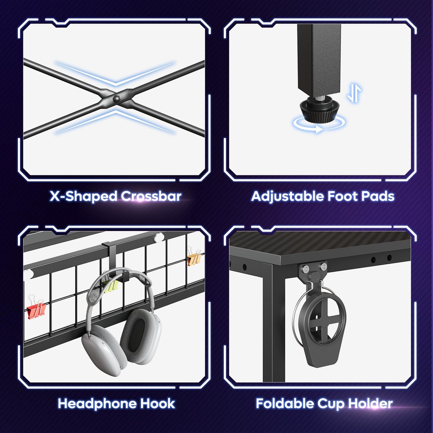 Bestier Gaming Desk 51" L-Shaped, with Power Outlets & LED Lights- 4 Tier Shelves, Reversible Gamer Table with Hooks & Cup Holder for Home Office Carbon Fiber Black