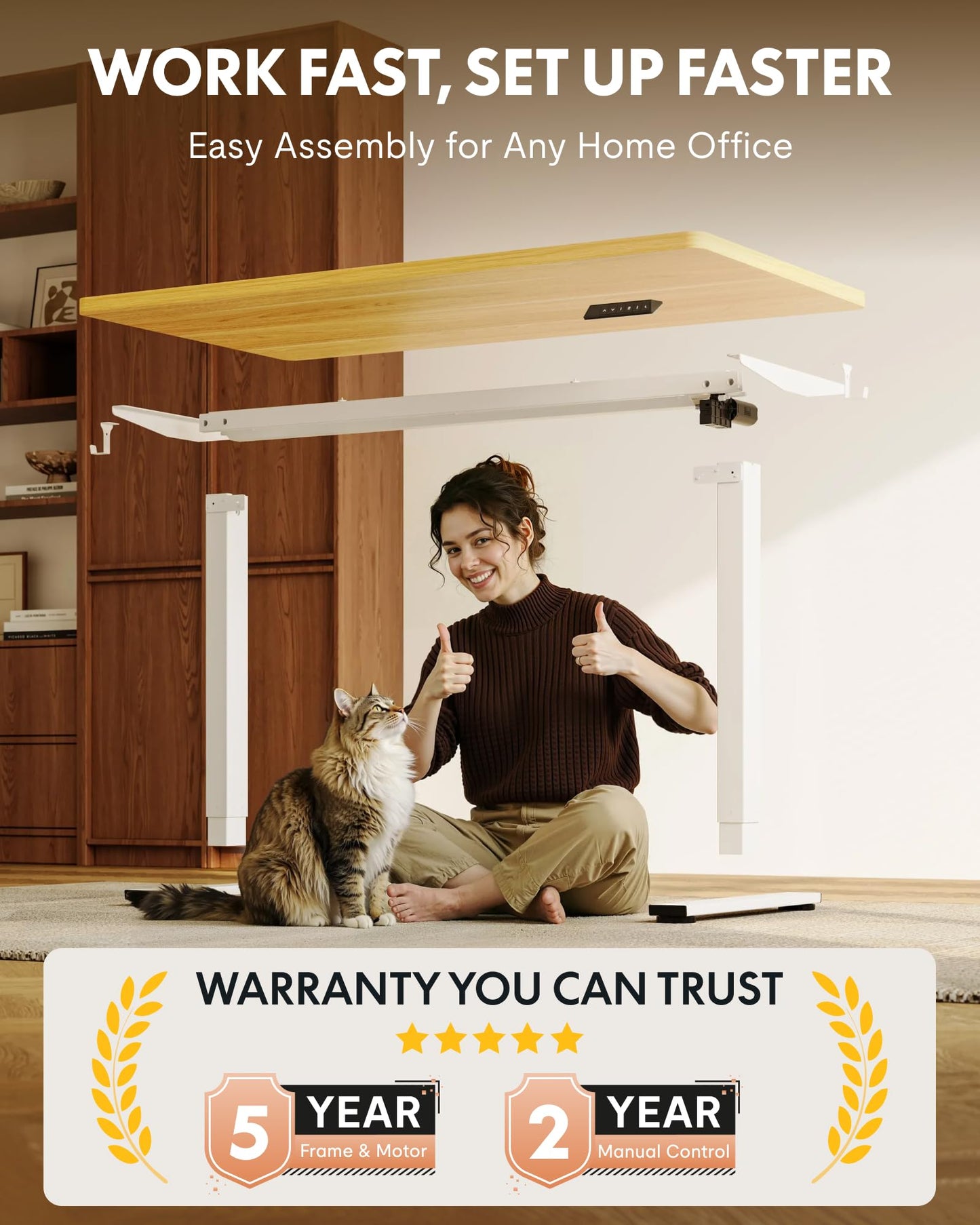 FLEXISPOT EN1 One-Piece Standing Desk, 40"x24" Seamless Desktop Electric Height Adjustable Desk for Home Office, Multi-Monitor Setups & Easy Assembly, Maple