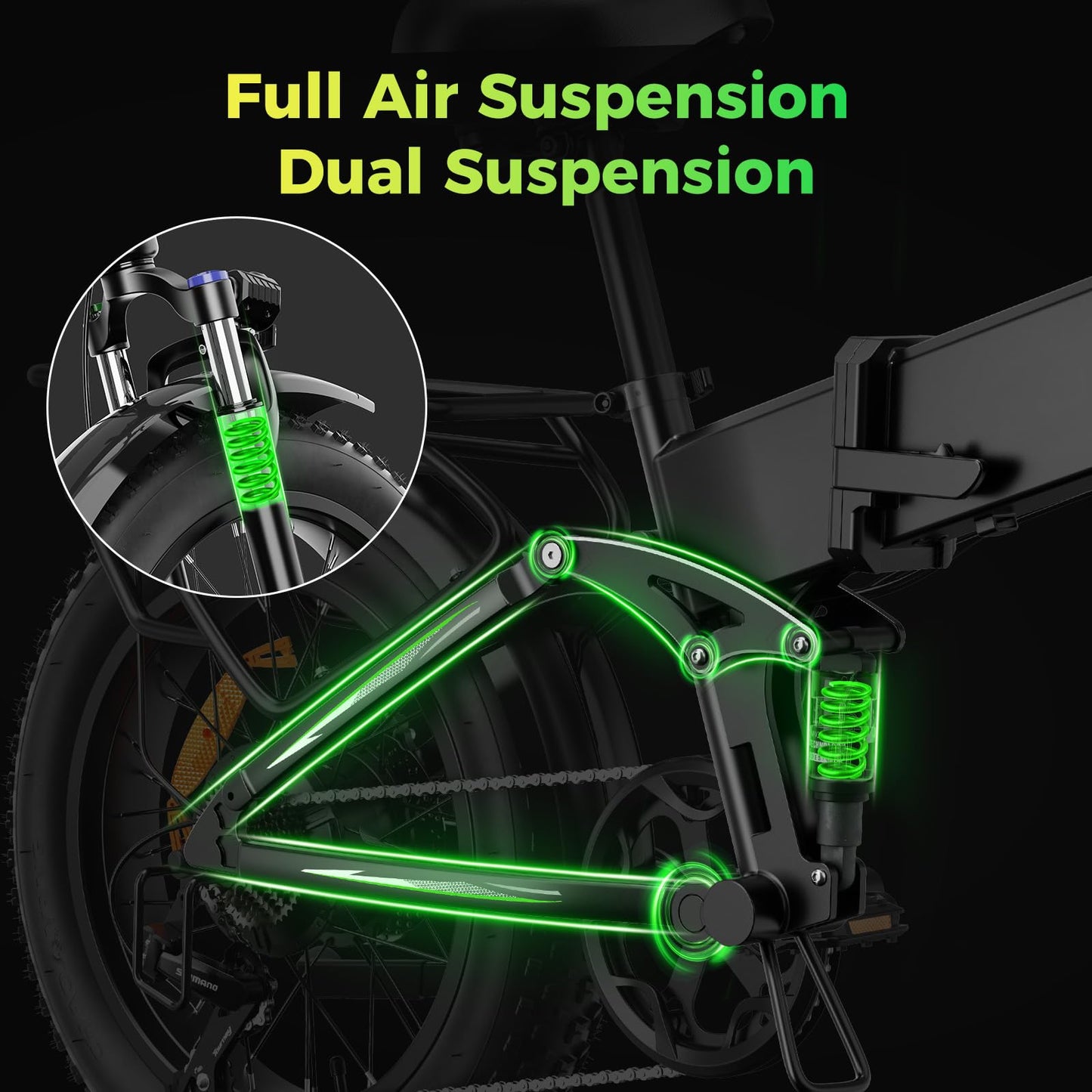 Aipas F3 Electric Bike for Adults with 1500W Motor Peak,48V 12.8Wh Removable Battery Max 62 Miles 28MPH,20" x 3.0 Fat Tire Folding Electric Bike with 7-Speed and Full Suspension with Front Basket
