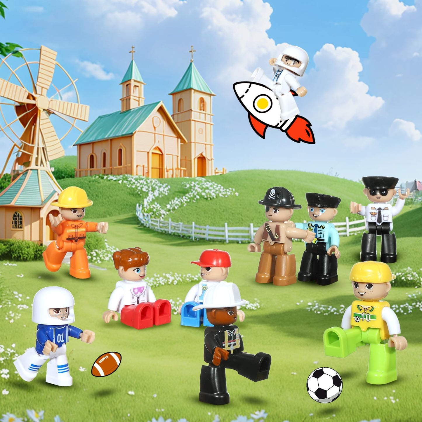 Mruikeny Large Magnetic Figures, 3 Inches Community Figures Set, 12 Pieces Magnetic Play People Magnet Building Toys for Kids Ages 3 4 5 6 7 8+, STEM Learning Toys Magnet Tiles Expansion