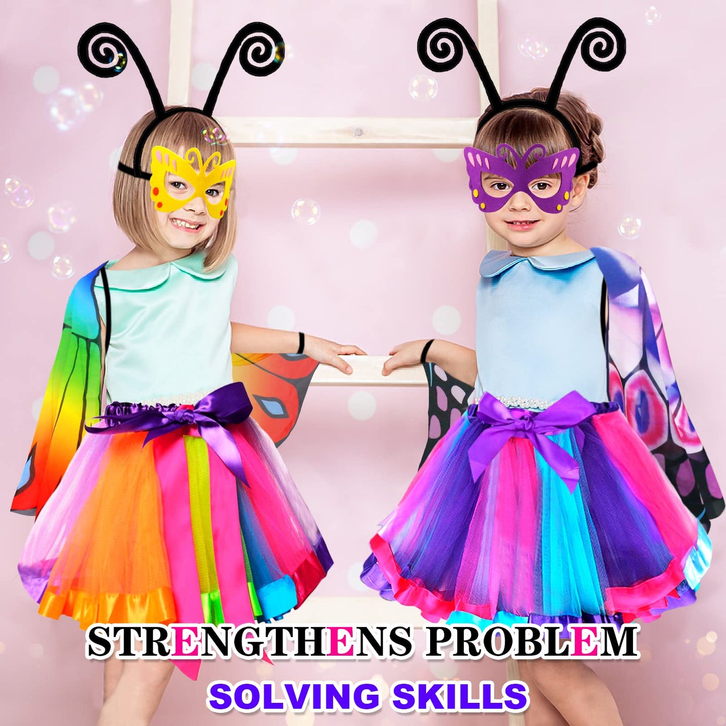 IROLEHOME Kids Fairy-Butterfly-Wings-Costume for Girls Toddler Dress-Up Clothes Tutu Antenna Mask Halloween Gifts Party Toys