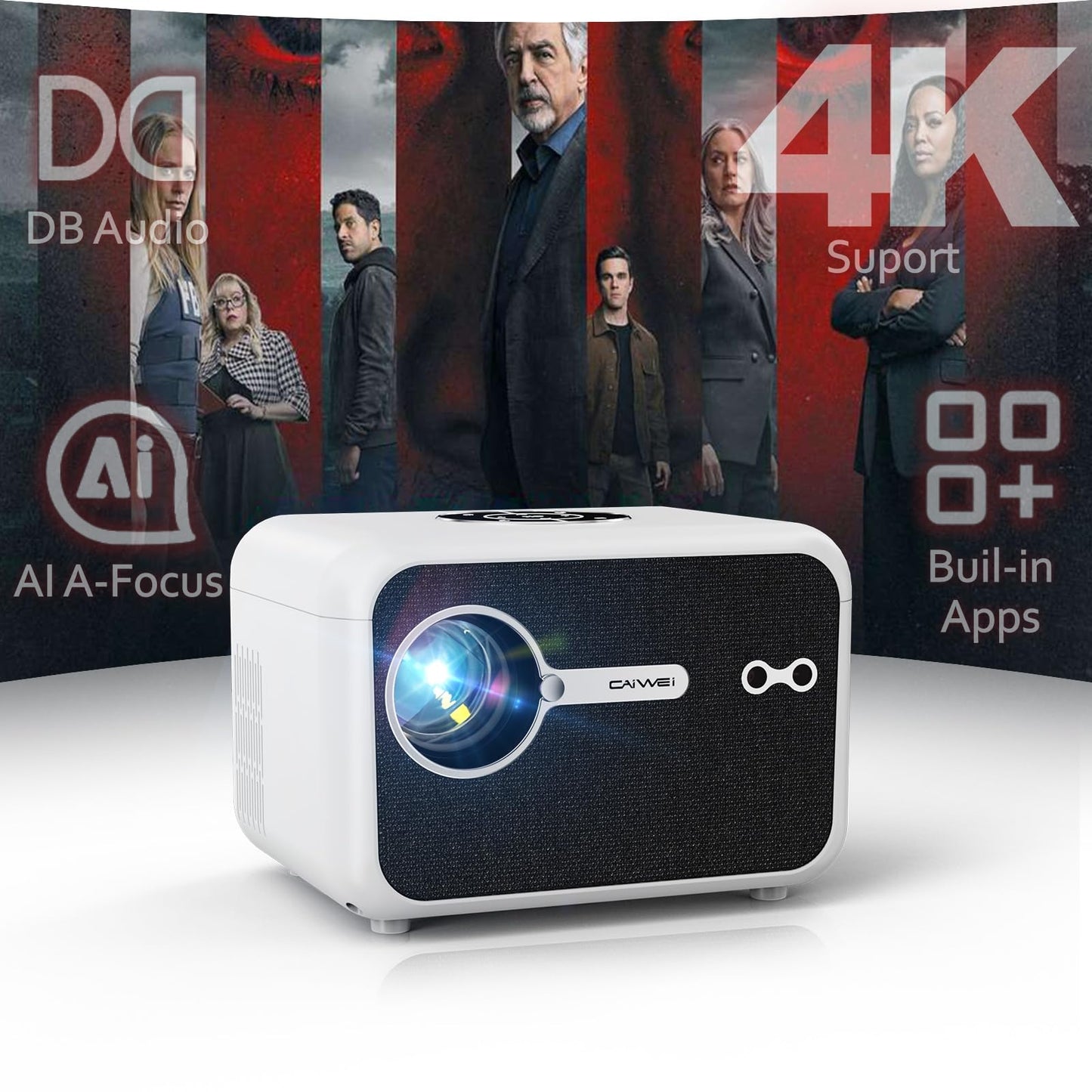 Smart 4K Projector Portable with Auto Focus, Triple Brightness, DB Audio, Official Apps for Outdoor Movie Night Home Theater Video Gaming, HDMI eARC/CEC WiFi6 BT5.4, Halloween Christmas Holiday