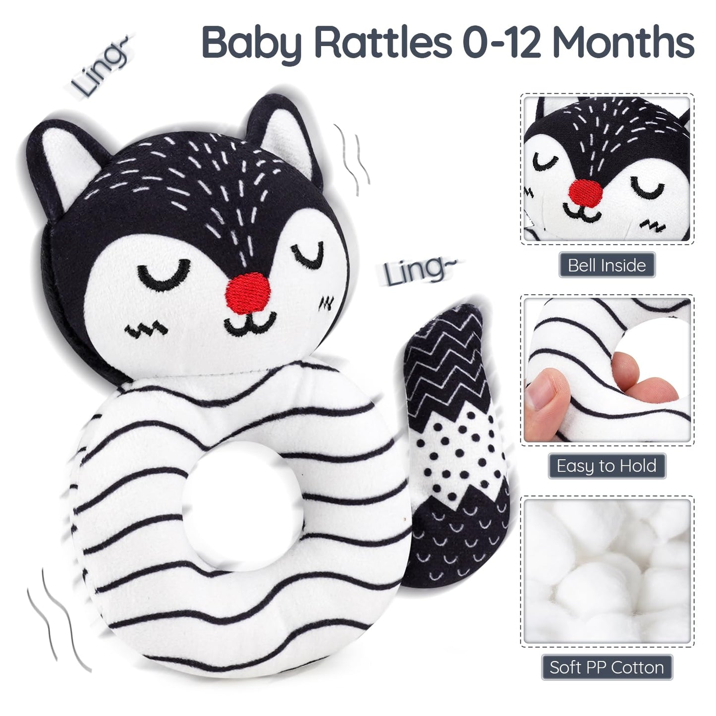 Joyreal High Contrast Baby Toys for Newborn, Black and White Baby Sensory Toys with Car Seat Toys,Infant Toys with Black White Cards Book, Montessori Toys for Baby Gifts (Elephant Theme)