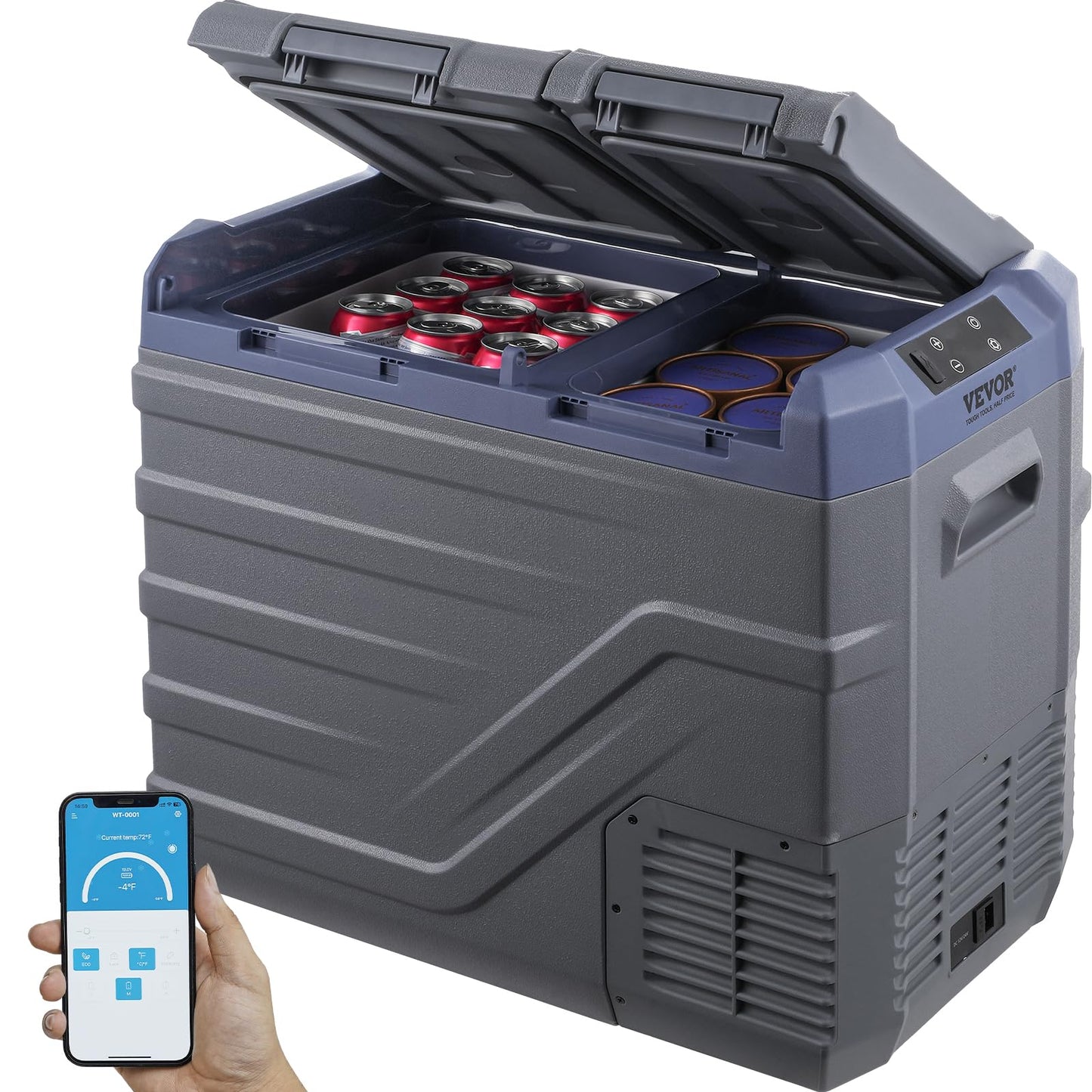 VEVOR Car Refrigerator, 12 Volt Car Refrigerator Fridge, 40 L Dual Zone Portable Freezer, -4℉-68℉ Adjustable Range, 12/24V DC and 100-240V AC Compressor Cooler for Outdoor, Camping, RV