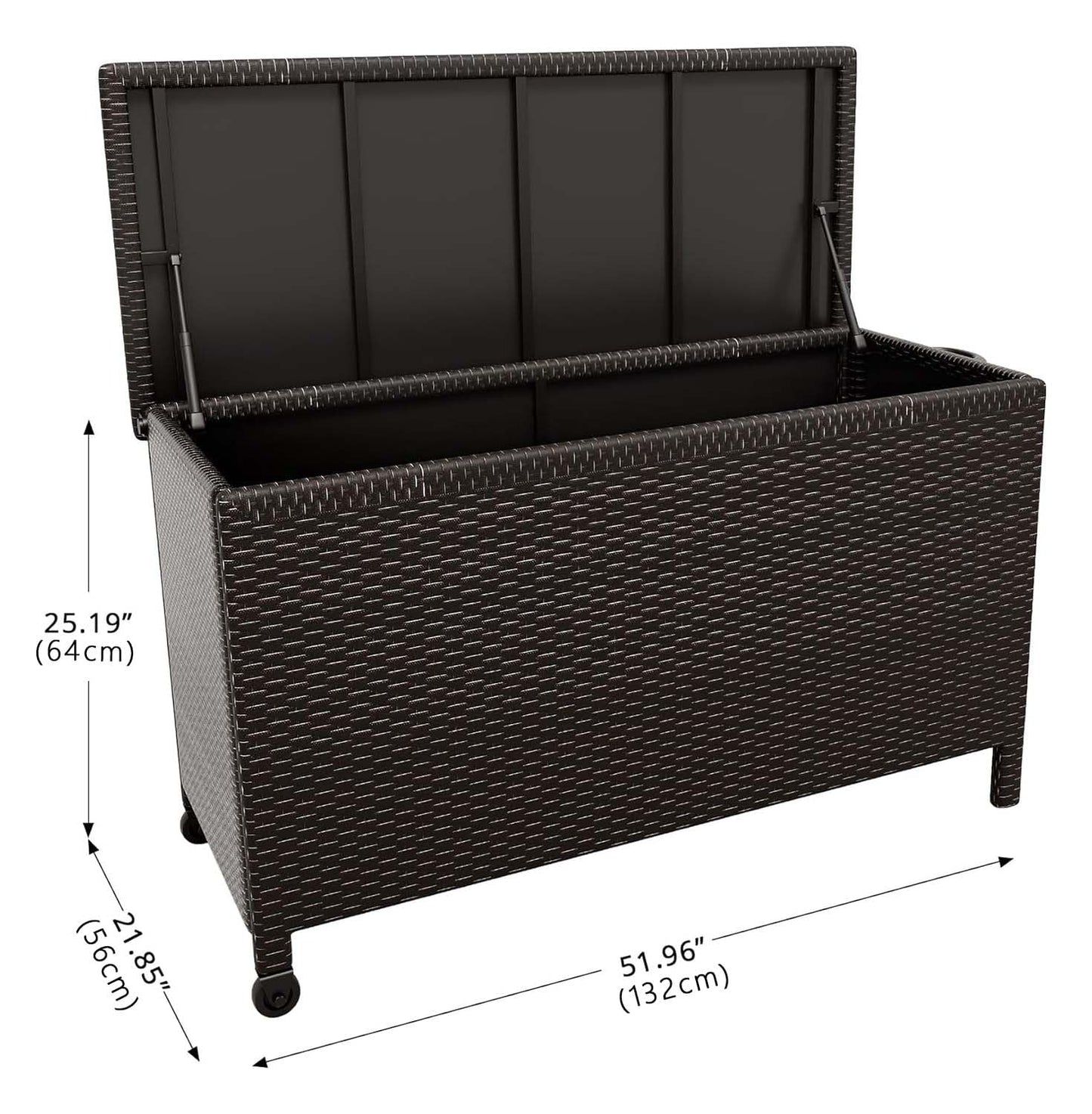 125 Gallon Outdoor Storage Box with Wheels - Large Wicker Rattan Deck Box for Patio Cushions, Garden Tools, Pool Floats & Pillows, All-Weather Patio Furniture Storage, Brown