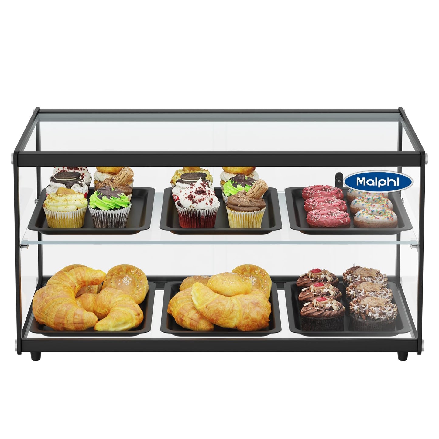 Malphi 29in. Tiered Pastry Bakery Display Case with Glass Shelf and Sliding Door,3cu. ft. Capacity|Large Bread Cookie Display Box | 29.3" x 15.3" x 15.4"