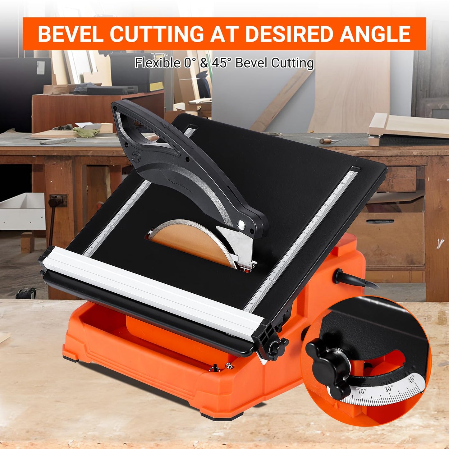 7 inch Wet Tile Saw, 6500 RPM & Pure Copper Motor, Bevel cuts tile from 0 to 45, Tile Cutter Wet Saw with Water Reservoir for Cutting Tiles and Stones, for DIY Enthusiasts