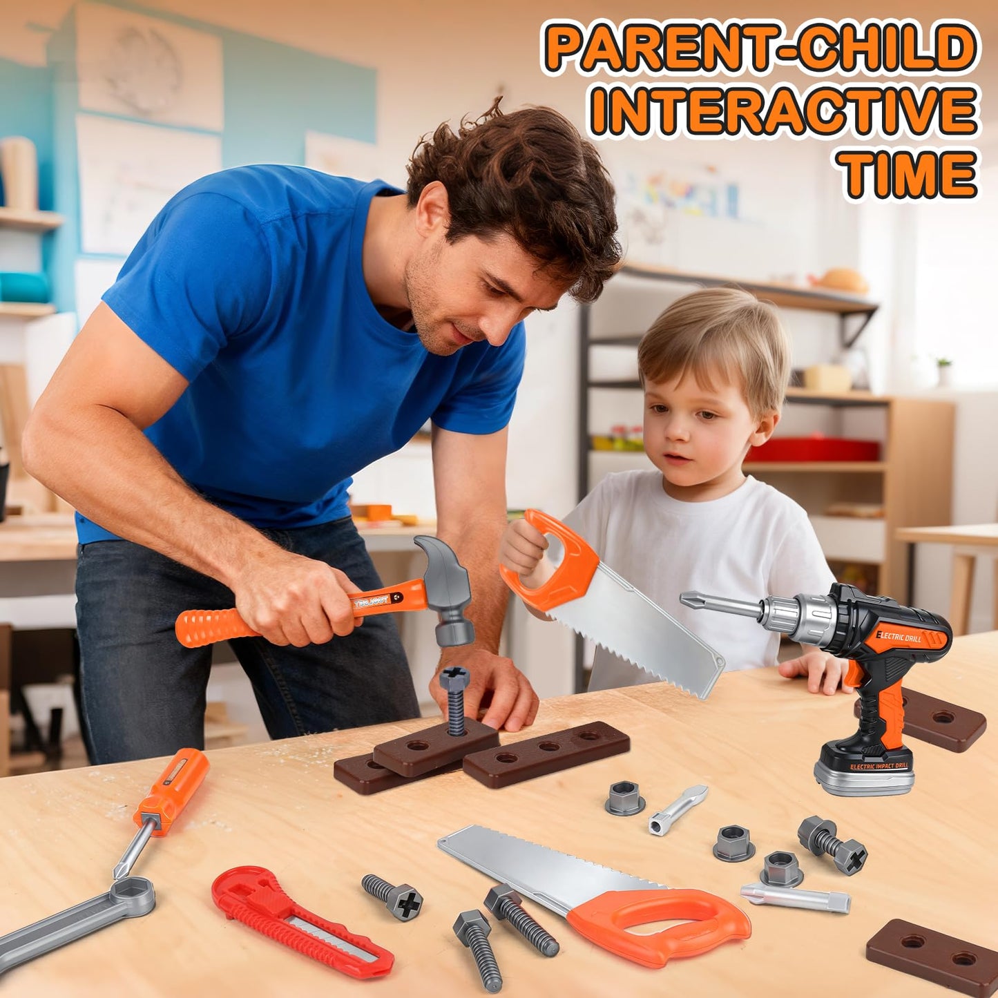 Toddler Tool Set for Age 3-5 Kids Tool Set with Tool Box and Toy Drill, Pretend Play Toy Tools Kids Construction Tools Bench for Toddlers Boys Toys 3 Year Old Gifts