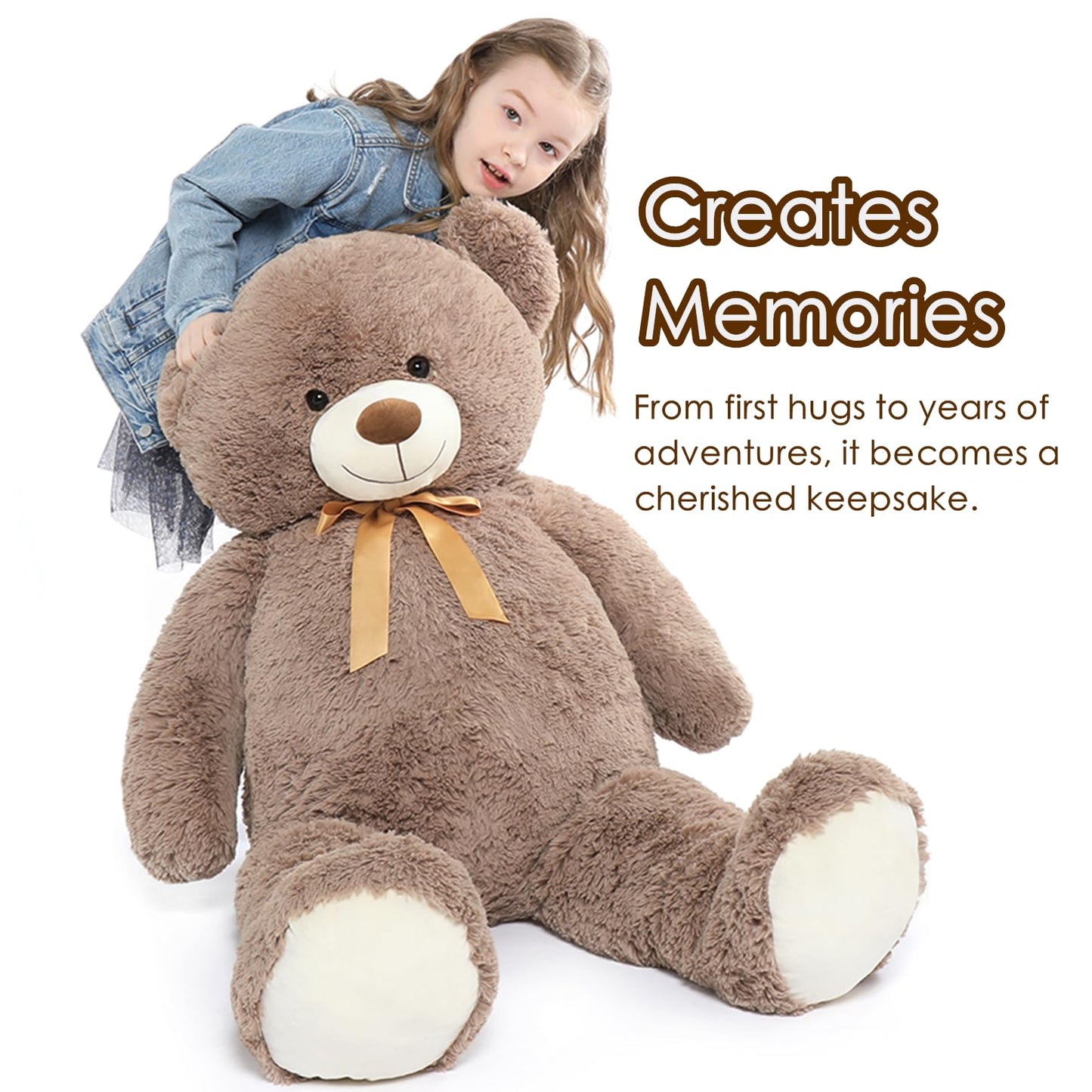 Tezituor 5ft Big Teddy Bear,Giant Brown Stuffed Animal 59 Inches,Life Size Teddy Bears for Girlfriend or Kids,Soft Bear for Valentines Day,Chrismas,Birthday Baby Shower