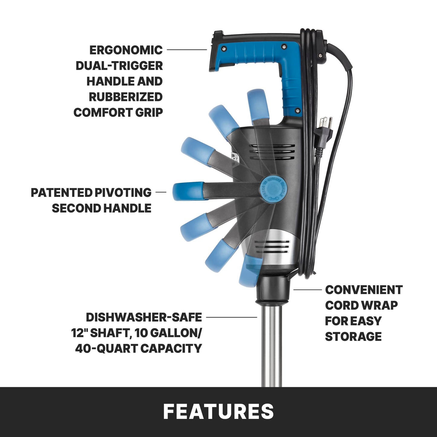 Waring EVOX 12" Big Stik Immersion Blender, 1.5 HP Variable Speed, 10-Gallon Capacity, for Sauces, Dressings, Marinades & Soups, WSB500X
