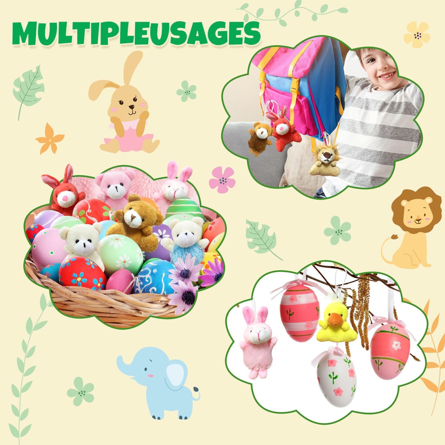 EDZTUN 32Pcs Mini Plush Animals Toy Set Assortment Easter Christmas Bulk Stuffed Keychain Party Favors for Kids Small Animals Decorations Toys Carnival Prizes Birthday Goodie Bag Fillers