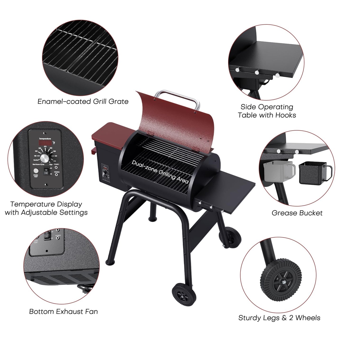 Jocoevol Pellet Smoker Grill Electric Wood Pellet Bbq Grill Smoker Electric With Auto Feed & Pid Temperature Control 180-425°F, 456 Sq.In Cook Area For Outdoor Backyard