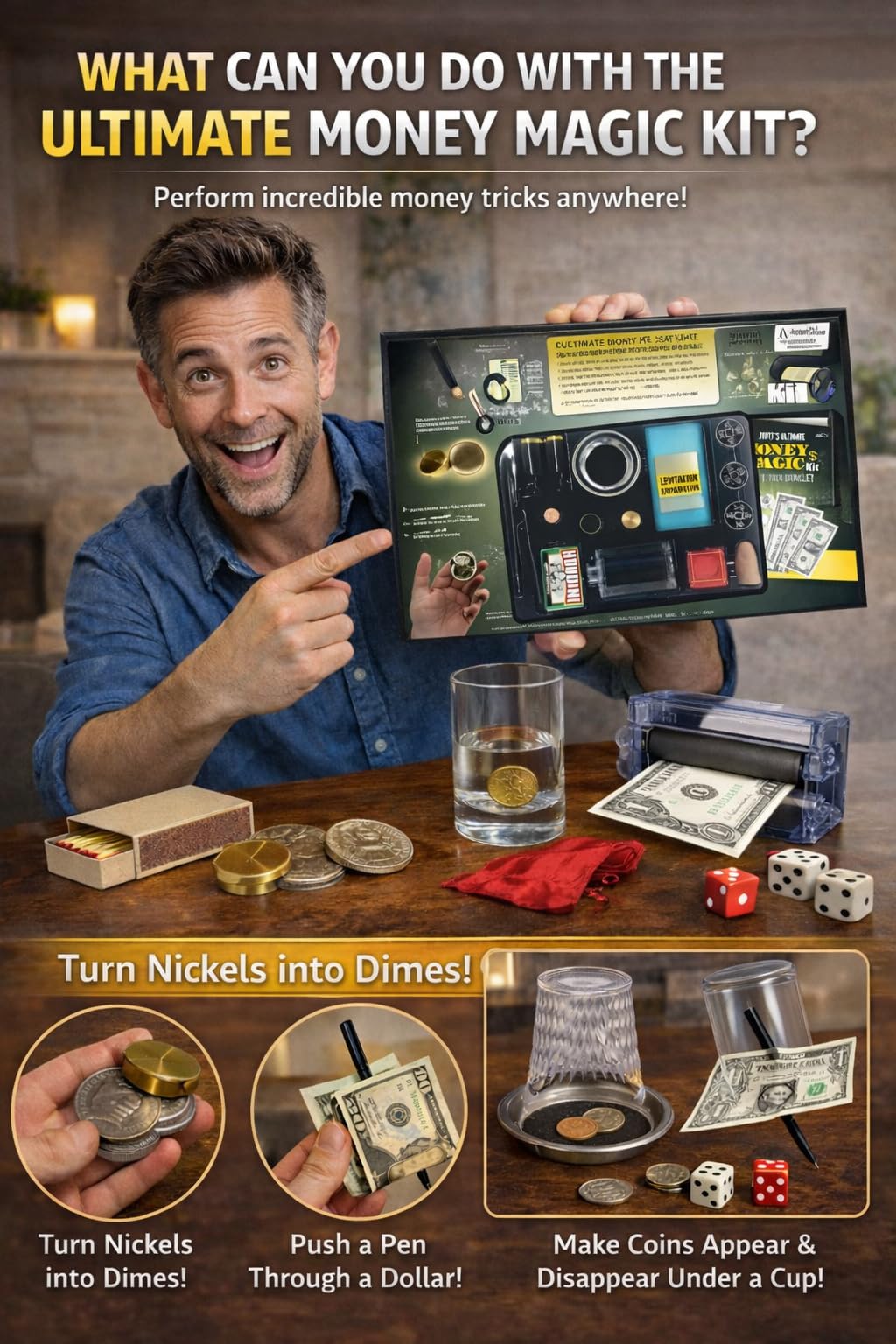 Jim Stott’s Ultimate Money Magic Kit – 150+ Easy Magic Tricks for Kids, Teens & Adults – Learn Coin Vanishes, Money Tricks & Illusions – Beginner Friendly Magic Set with Video Tutorials